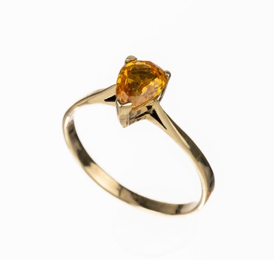 Image 26721923 - 14 kt gold sapphire-ring, YG 585/000 , bevelled yellow sapphire-pear approx. 1.11 ct,approx. 1.9 g, ringsize 55 Valuation Price: 1100, - EUR