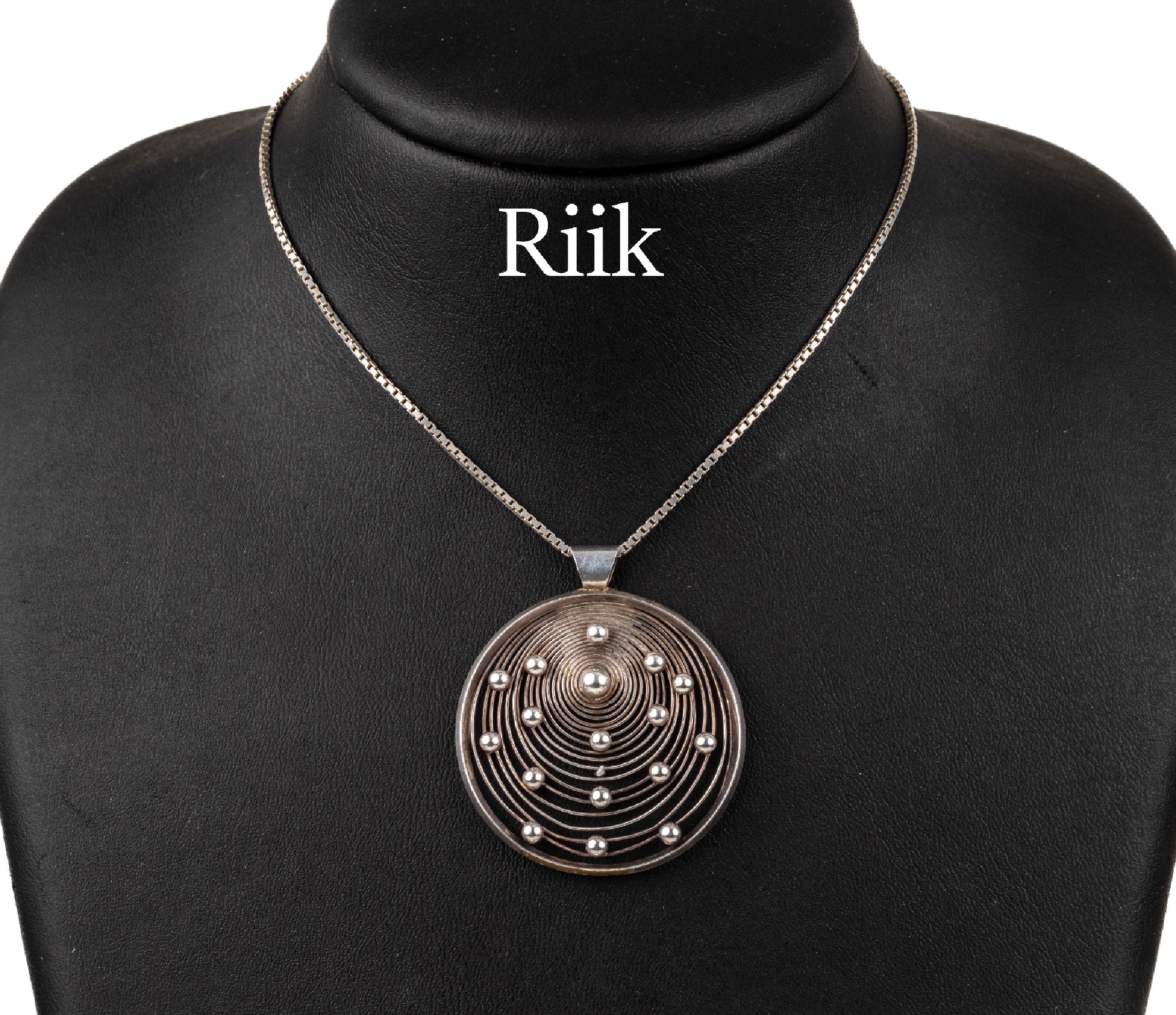 Anhänger Toni RIIK-Rungholt, 1960er Jahre, 925er Silber, RIIK-Schmuck, kreisförmiger Anhänger mit Spiralen und Kugeln, 925er Silber Kette, L ca. ...