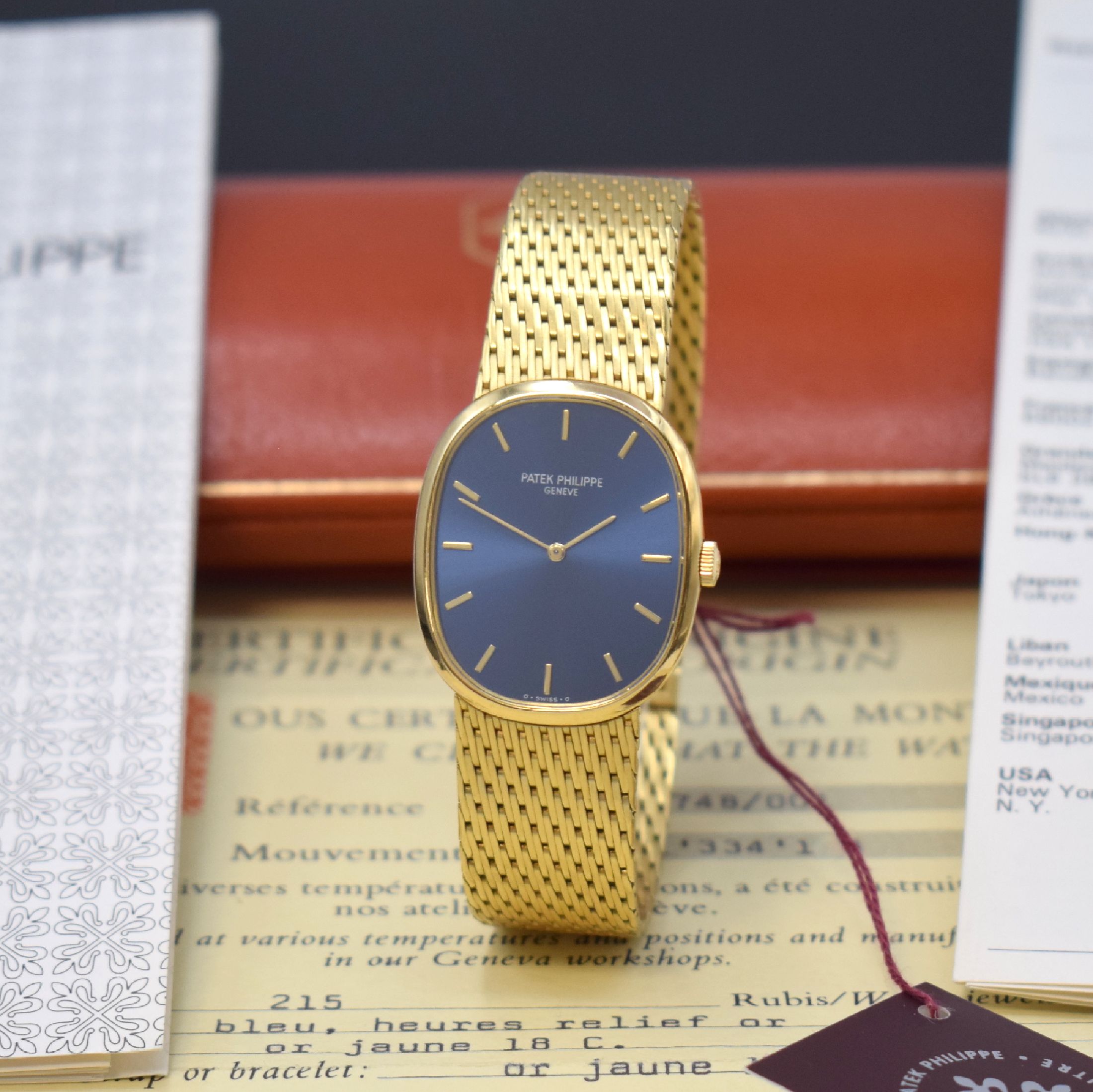 PATEK PHILIPPE Herrenarmbanduhr Modellserie Ellipse d´Or Referenz 3748/001, Handaufzug, Schweiz um 1978, GG 750/000 inkl. Band, Boden und Glasrand ...