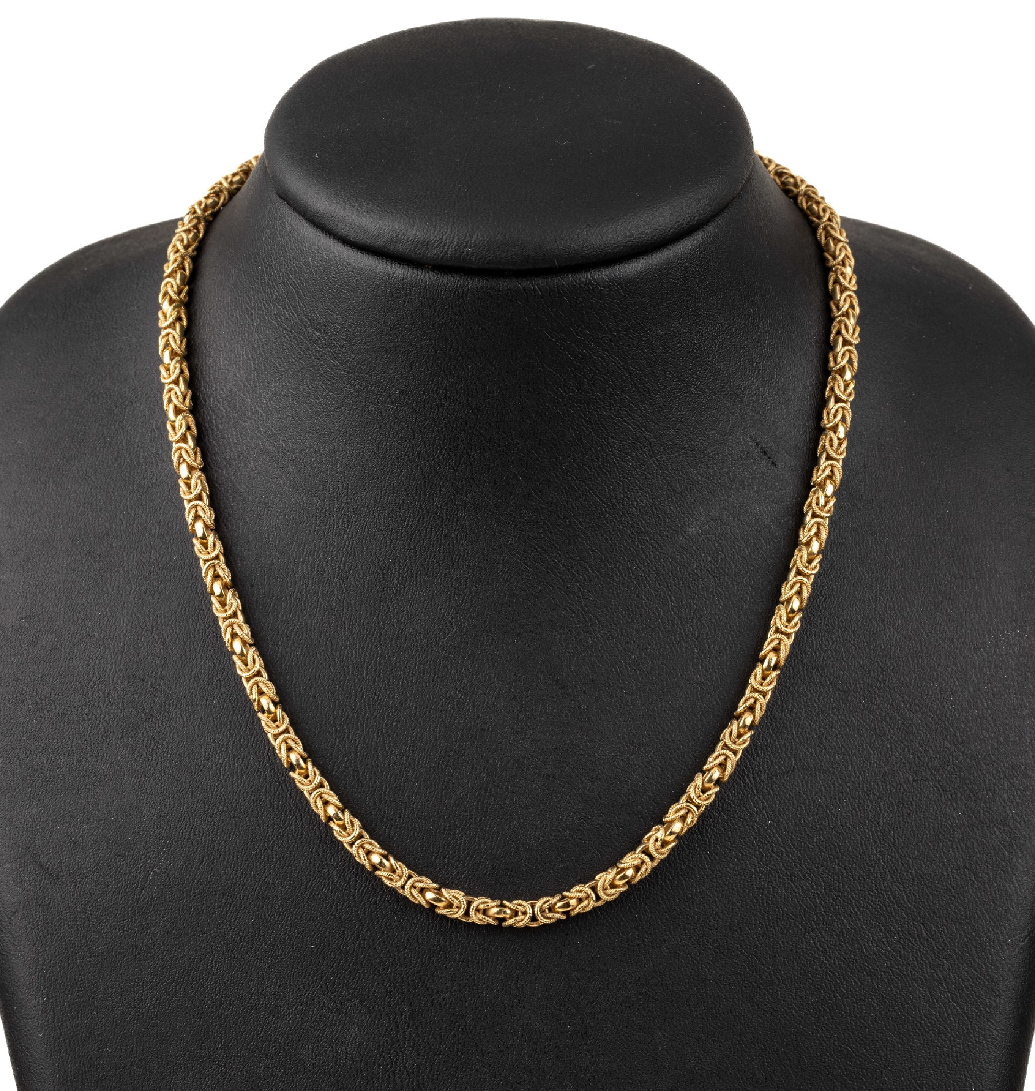 14 kt Gold Königskette, GG 585/000, strukturierte Königskettenglieder, L. ca. 90 cm, endlos, ca. 72.4 g