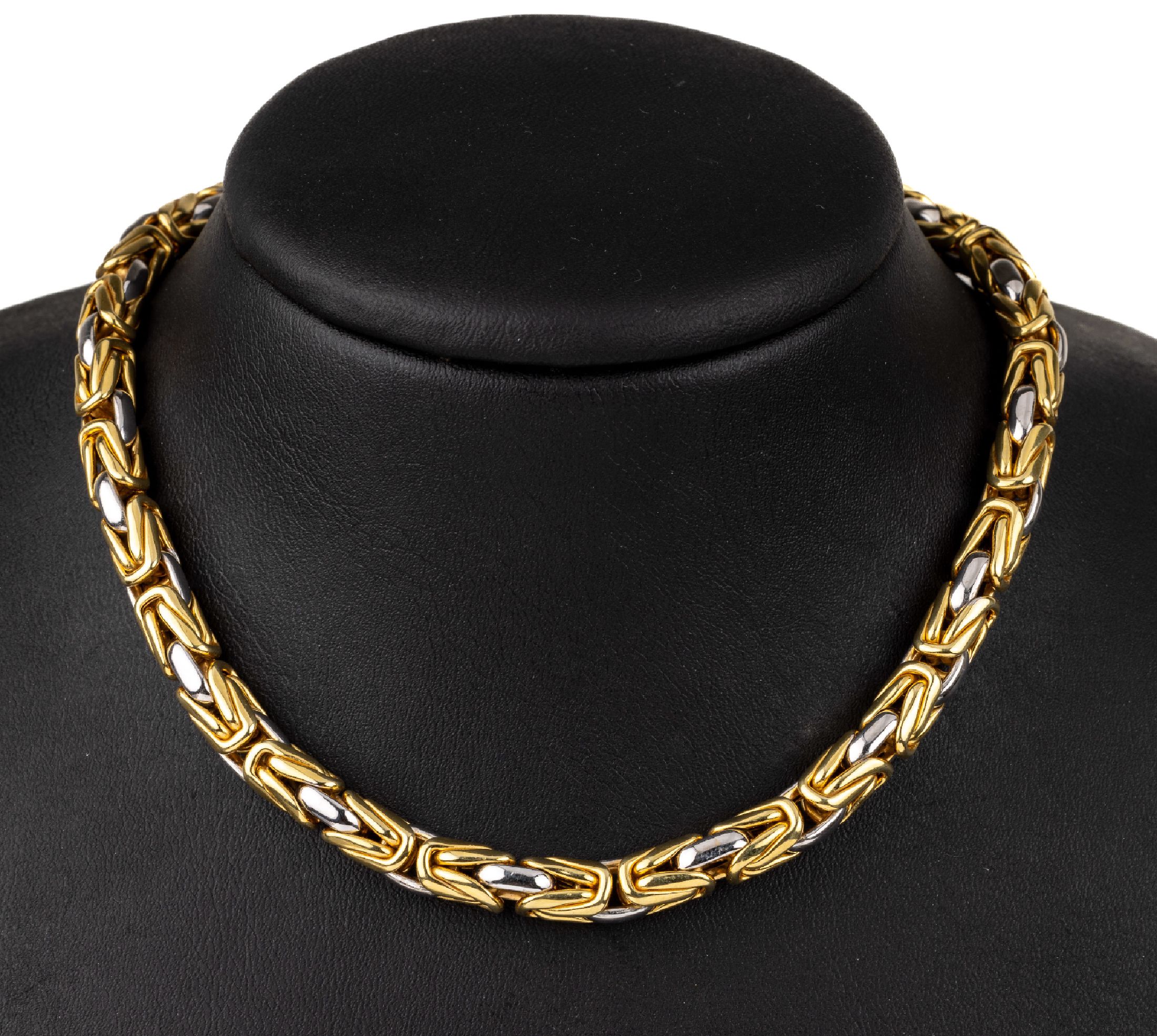 14 kt Gold Collier, ca. 57.4 g, GG/WG 585/000, aufwändiges Zopfmuster, Handarbeit, L. ca. 45 cm, D. ca. 6.3 mm