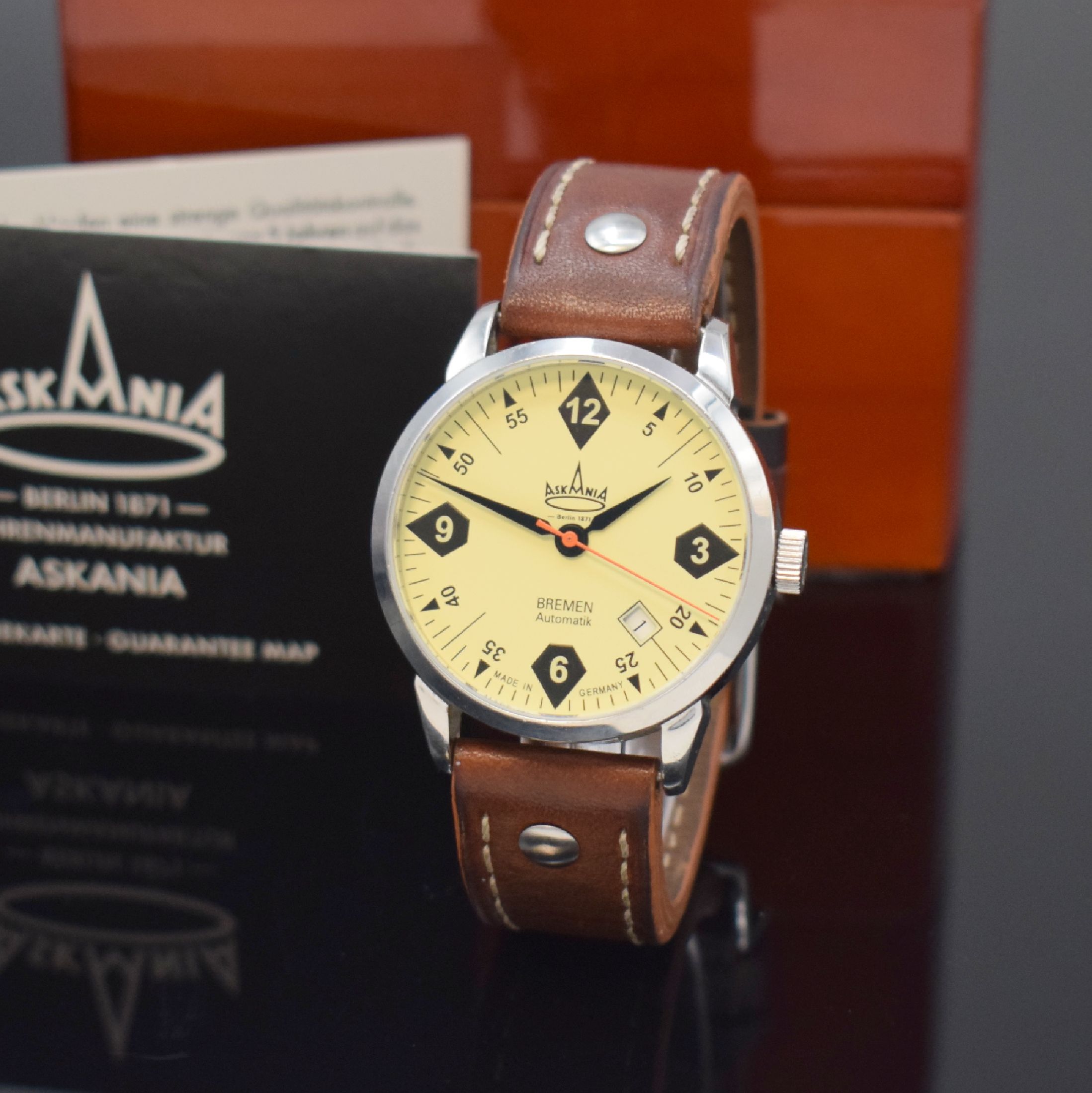 ASKANIA Bremen Herrenarmbanduhr in Stahl, Deutschland verk. lt. beil. Garantie 12/2016, Automatik, beids. vergl. Geh., Boden verschr., orig. ...