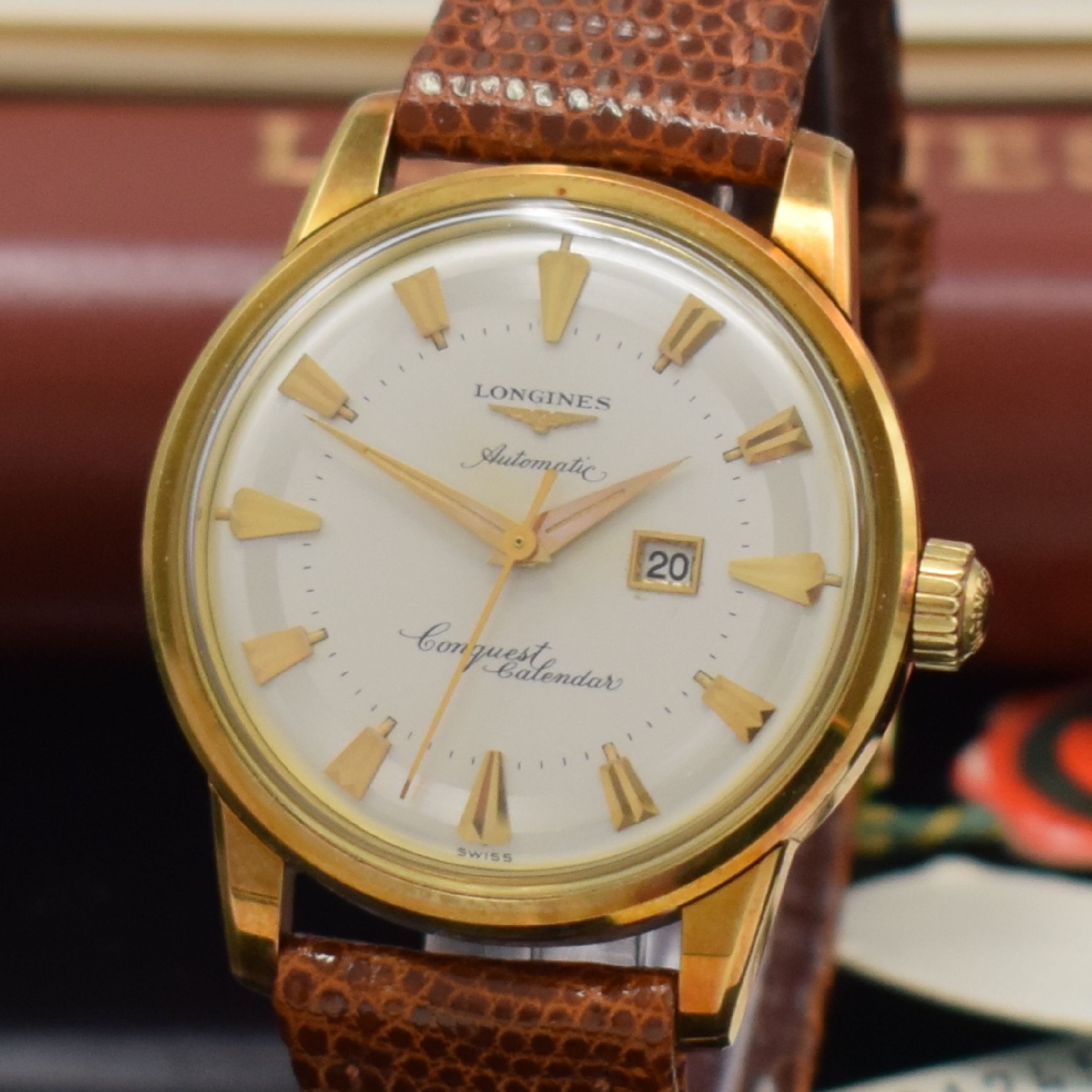 Detail a: LONGINES nahezu neuwertige Herrenarmbanduhr Conquest Calendar in GG 750/000 Referenz 9005 23 mit original Etui und Papieren, Automatik, Schweiz um ...