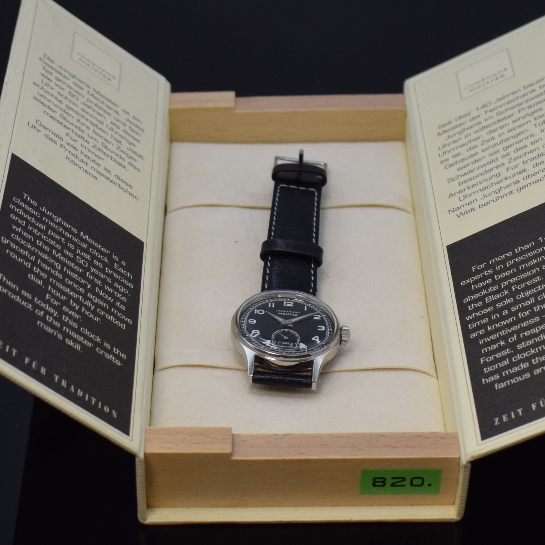 Detail f: JUNGHANS Meister Herrenarmbanduhr Referenz 27/3921911, Handaufzug, Replika von 1949, Edelstahlgeh. inkl. orig. Lederband m. orig. Dornschl., Boden ...