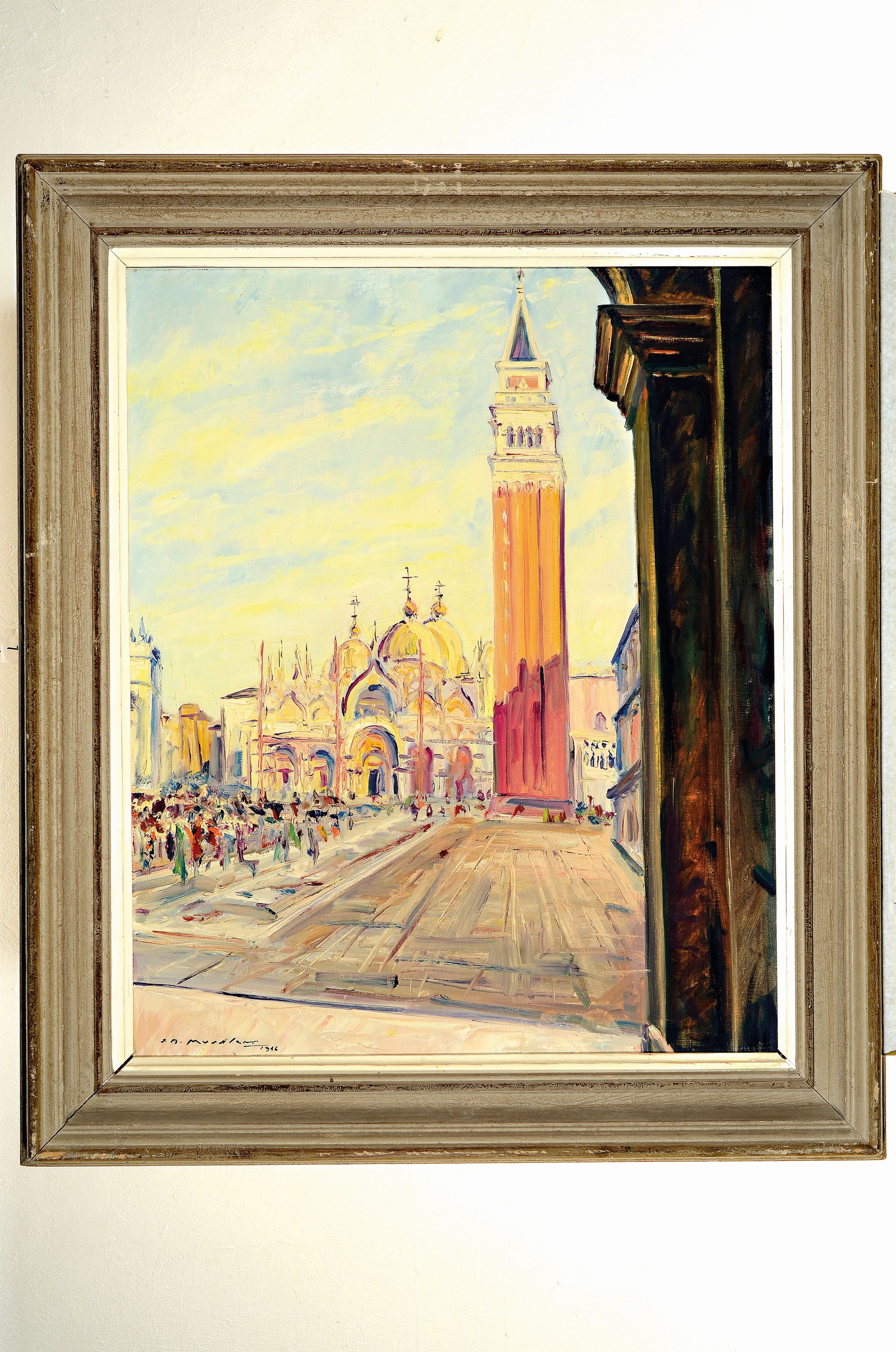 Detail k: Joseph Andre Mussler, 1904-1980, Ansicht aus Venedig, Piazza San Marco mit Campanile und Dogenpalast, Öl/Lwd, dat. 1923, ca. 75x60cm, R. ca. 93x78cm