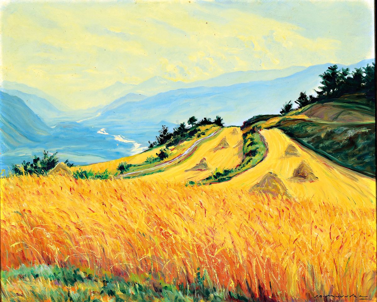 Joseph Andre Mussler, 1904-1980, Blick in ein Gebirgstal, Öl/Sperrholz, rechts unten signiert, ca. 60x73cm, R. ca. 72x85cm