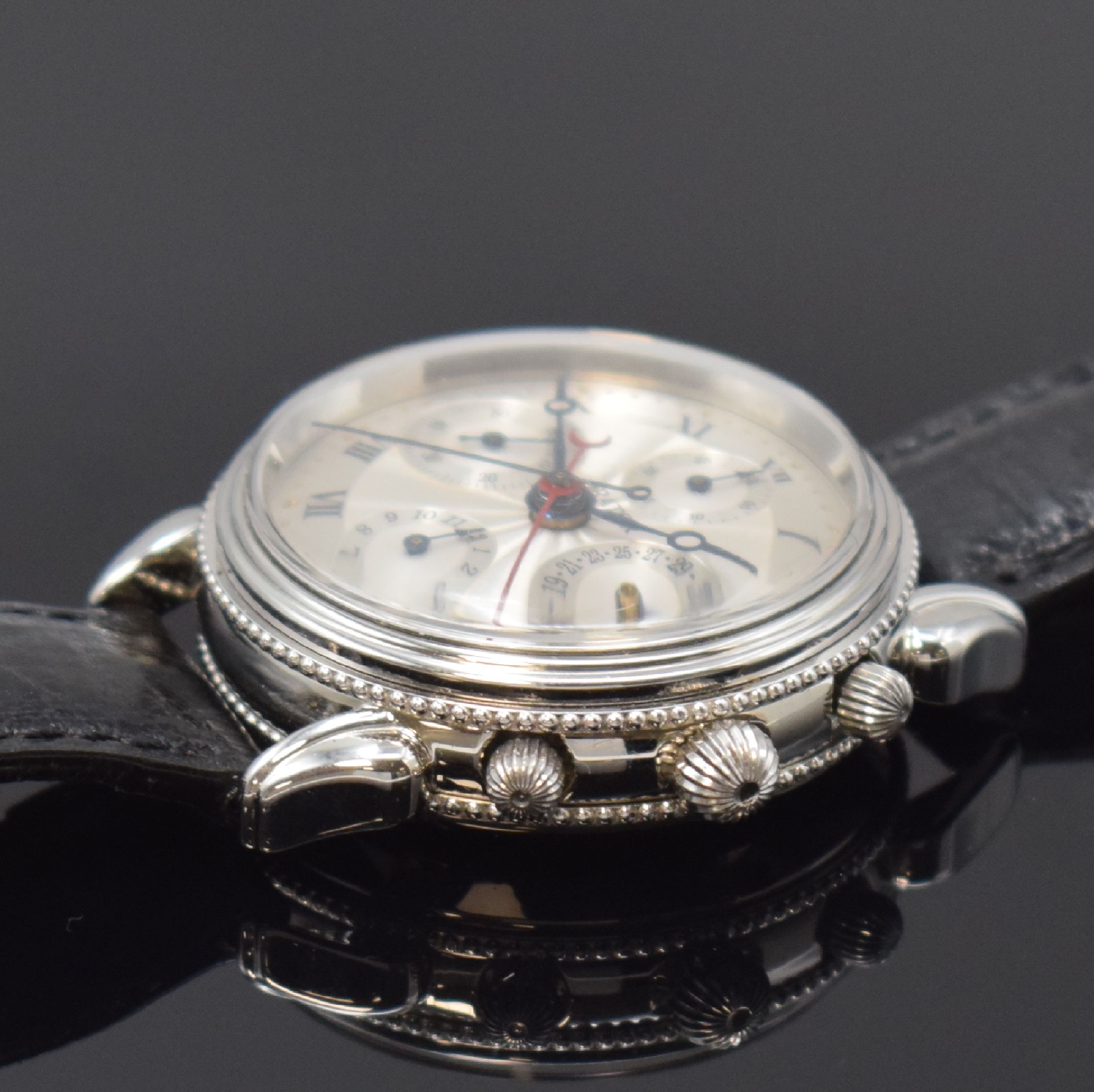 Detail b: ORATOR Schleppzeigerchronograph Referenz 78200, Automatik, Schweiz um 2000, beids. vergl. Edelstahlgeh., Boden verschr., silb. Zifferbl. guill., Anz. ...