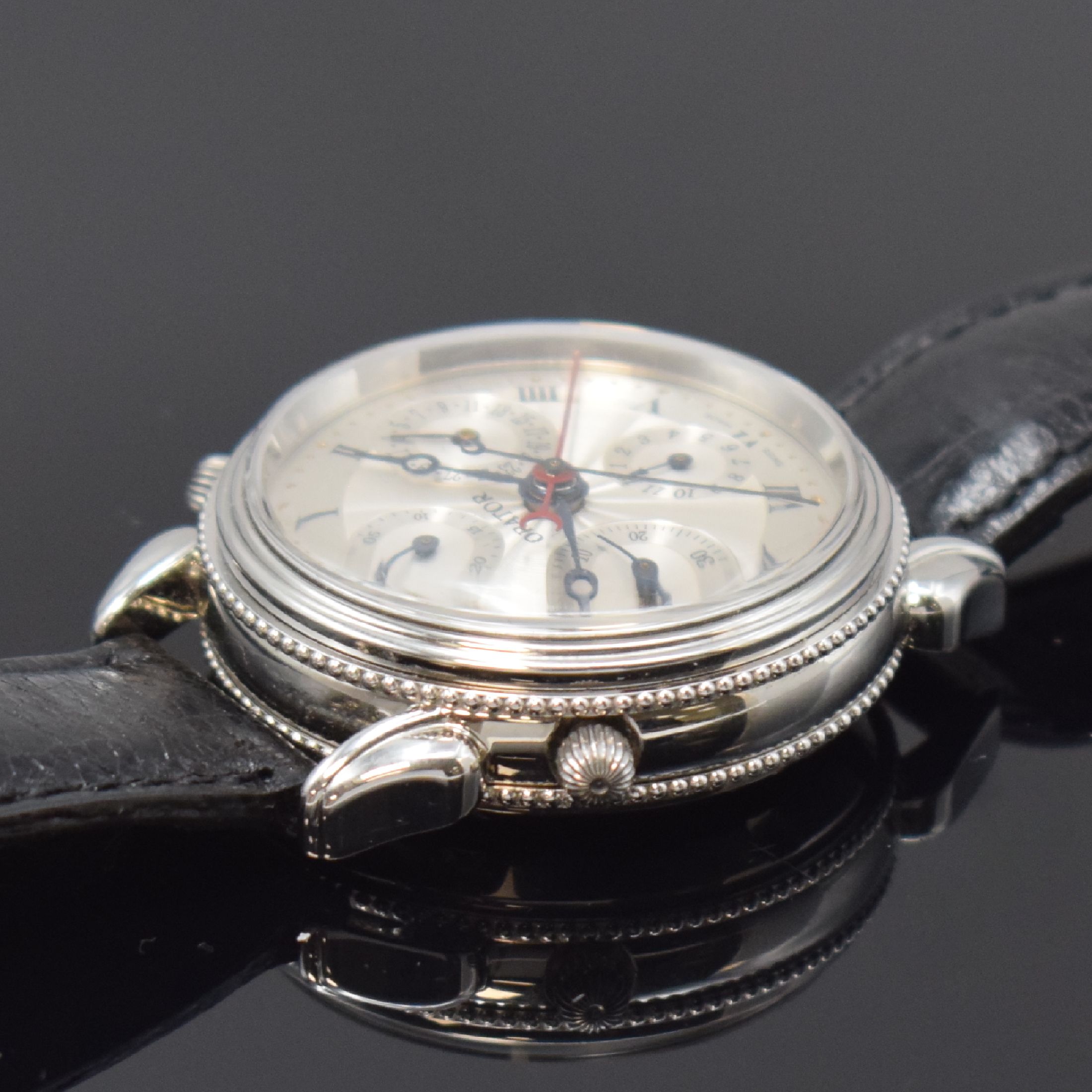 Detail c: ORATOR Schleppzeigerchronograph Referenz 78200, Automatik, Schweiz um 2000, beids. vergl. Edelstahlgeh., Boden verschr., silb. Zifferbl. guill., Anz. ...