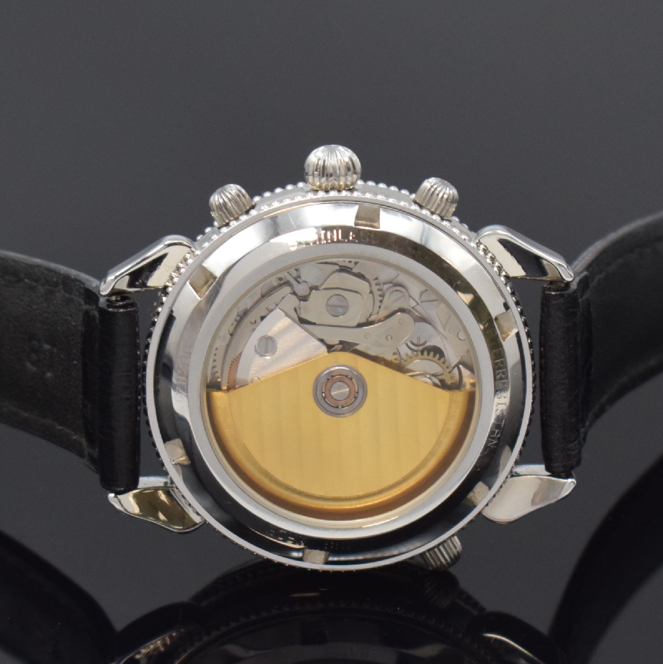 Detail d: ORATOR Schleppzeigerchronograph Referenz 78200, Automatik, Schweiz um 2000, beids. vergl. Edelstahlgeh., Boden verschr., silb. Zifferbl. guill., Anz. ...