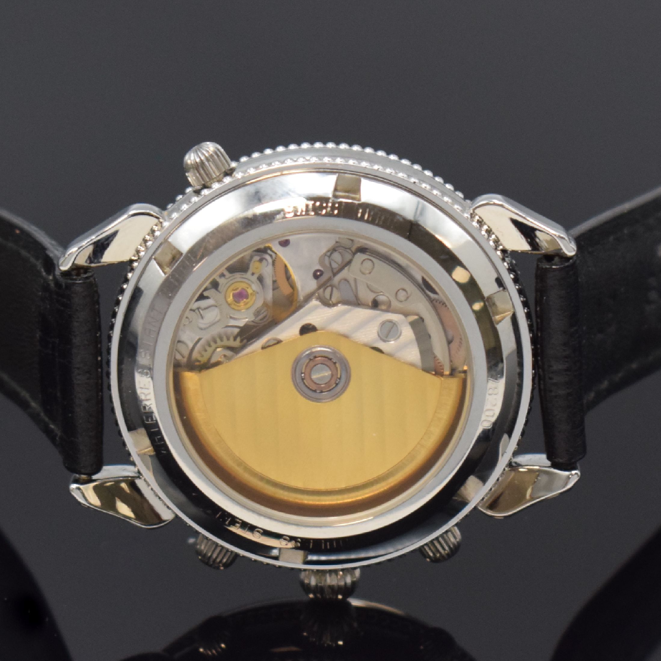 Detail e: ORATOR Schleppzeigerchronograph Referenz 78200, Automatik, Schweiz um 2000, beids. vergl. Edelstahlgeh., Boden verschr., silb. Zifferbl. guill., Anz. ...