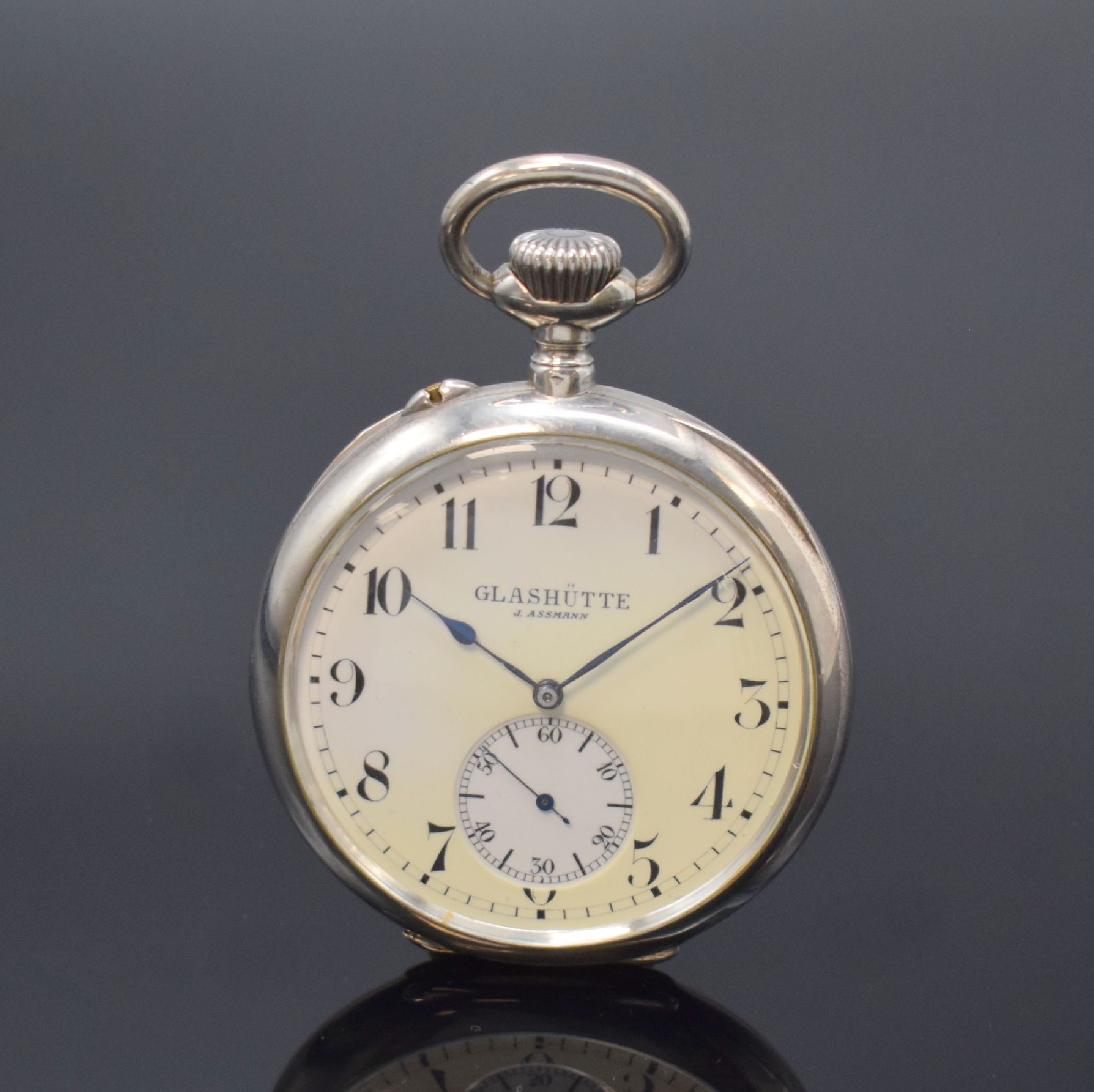 J. ASSMANN Glashütte B-Uhr in 900er Silber, Deutschland um 1915, glattes Silbergehäuse, Cuvette sign. Anton Weikhard k.u.k. Hof- Uhrmacher Graz., ...