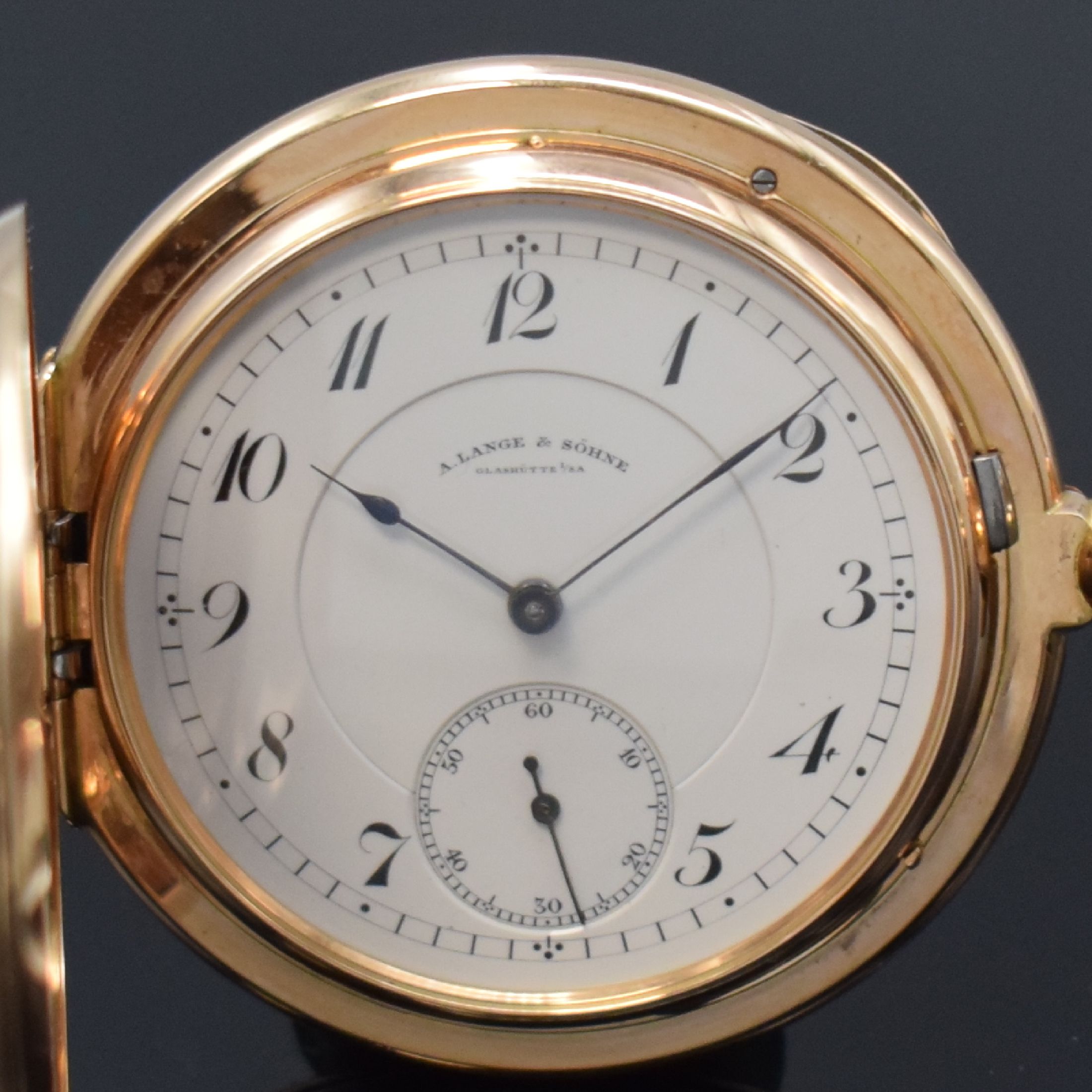 Detail a: A. LANGE & SÖHNE Ankerchronometerwerk in 1 a Qualität Nr. 14880 im neutralen RoseG 750/000 Savonette-Gehäuse, Deutschland um 1880, schweres ...