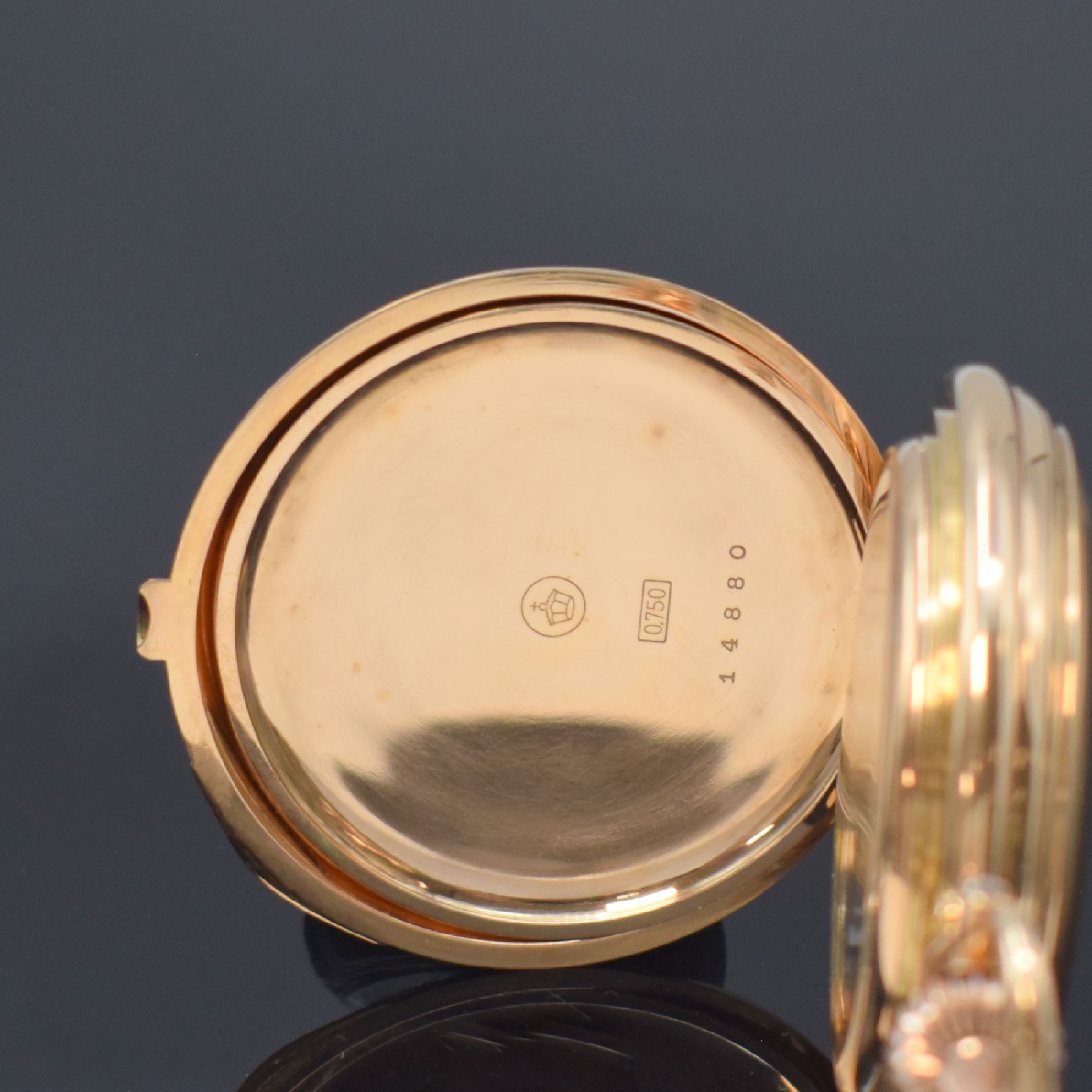Detail g: A. LANGE & SÖHNE Ankerchronometerwerk in 1 a Qualität Nr. 14880 im neutralen RoseG 750/000 Savonette-Gehäuse, Deutschland um 1880, schweres ...