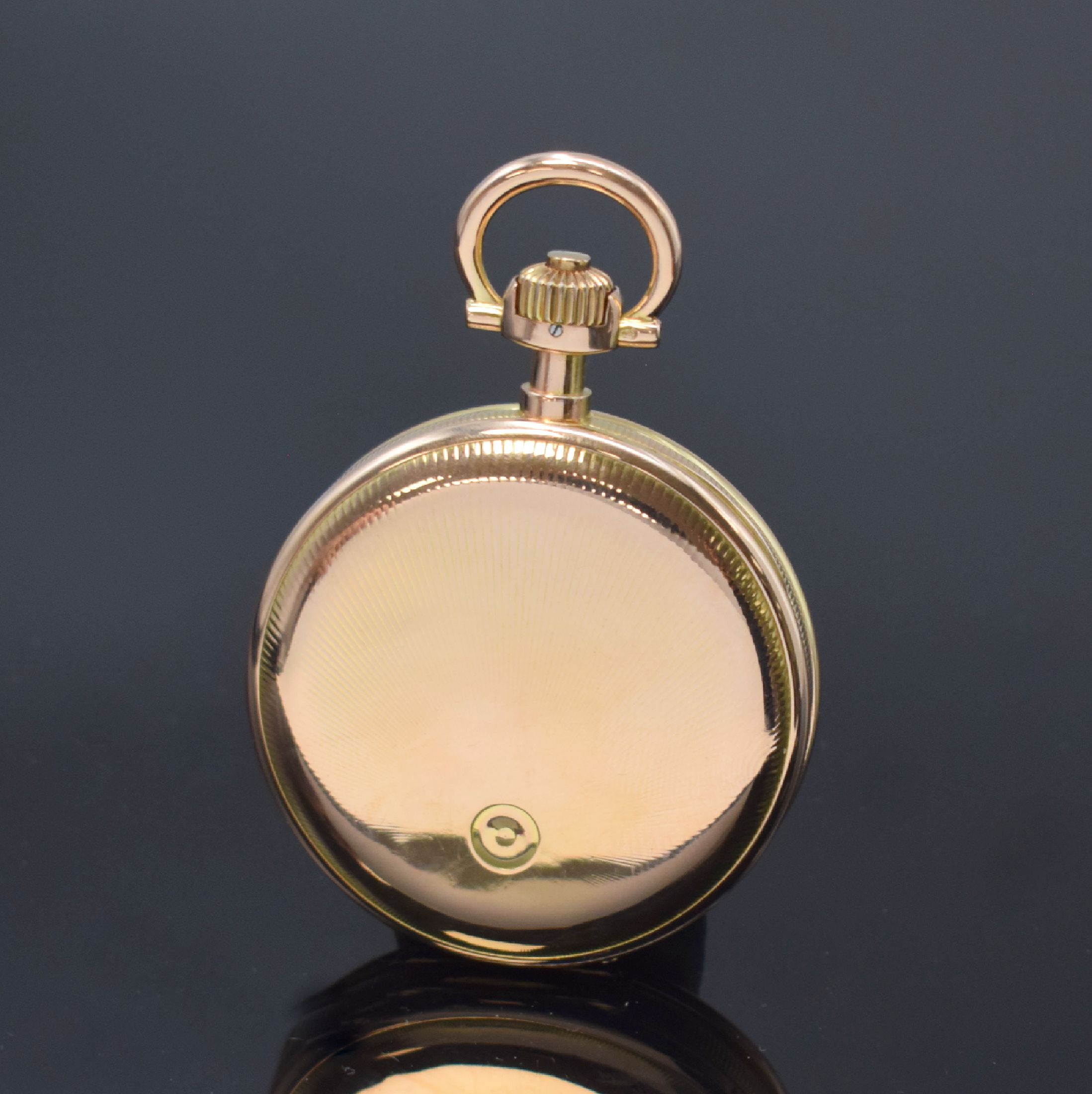 Detail c: IWC Savonette in RG 585/000 Kaliber 53, Schweiz um 1900, guill. 3-Deckel Goldgeh. ber., Münzrand, Emailzifferbl. m. arab. Std., Werk verg., 4 ...