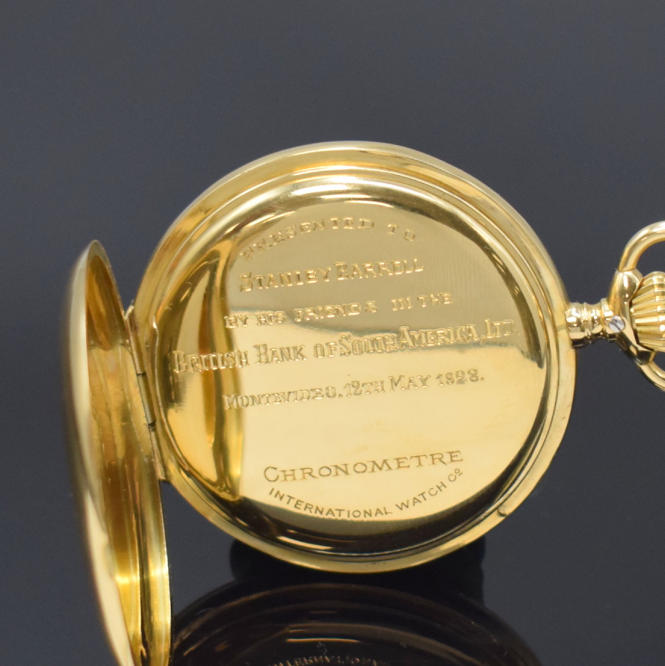 Detail e: IWC / FRANCISCO J. FRECCERO MONTEVIDEO Savonette Herrentaschenuhr in GG 750/000 Kaliber 66, Schweiz um 1920, guill. 3 Deckel Goldgeh., Sprungdeckel ...
