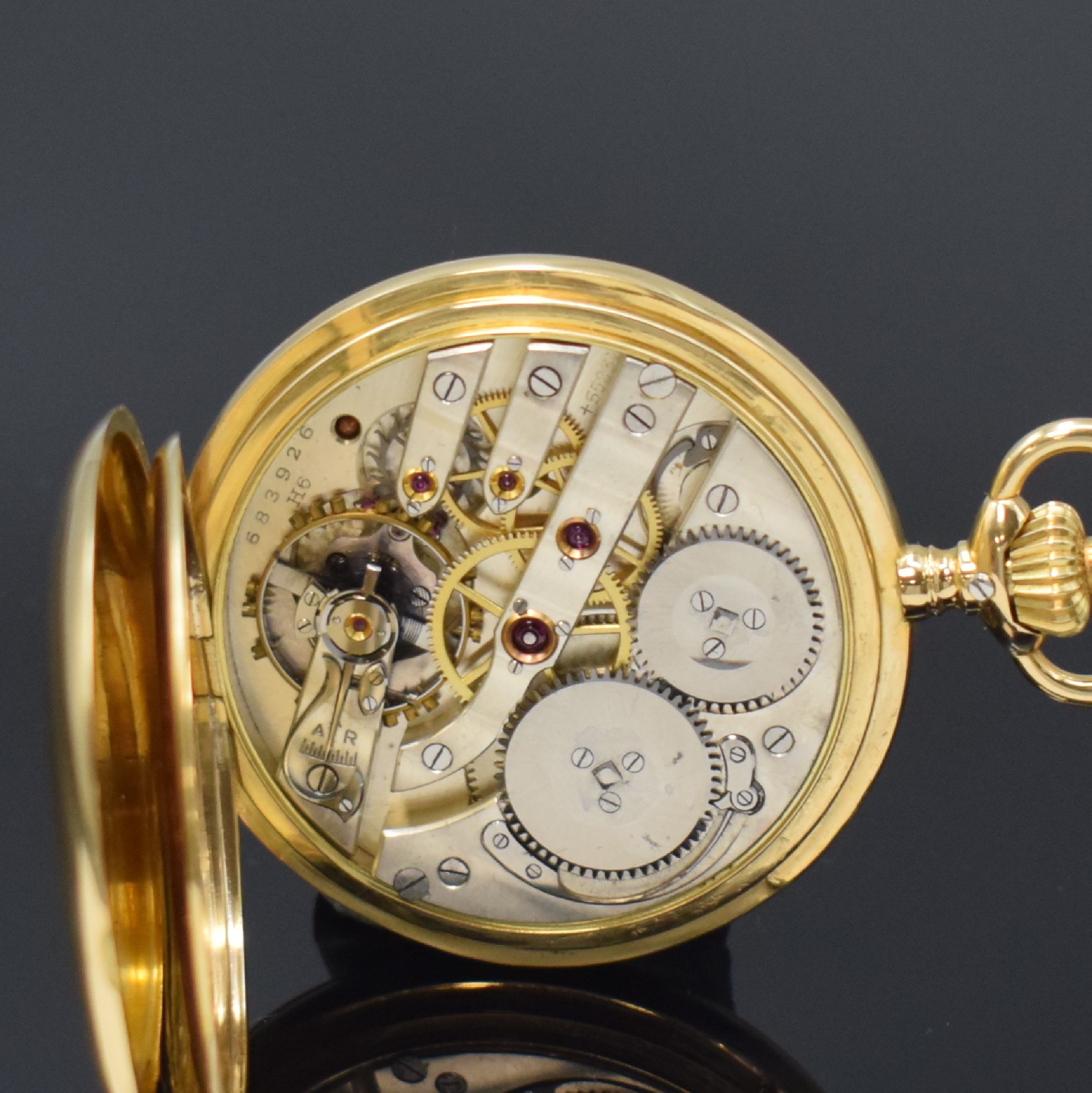 Detail g: IWC / FRANCISCO J. FRECCERO MONTEVIDEO Savonette Herrentaschenuhr in GG 750/000 Kaliber 66, Schweiz um 1920, guill. 3 Deckel Goldgeh., Sprungdeckel ...