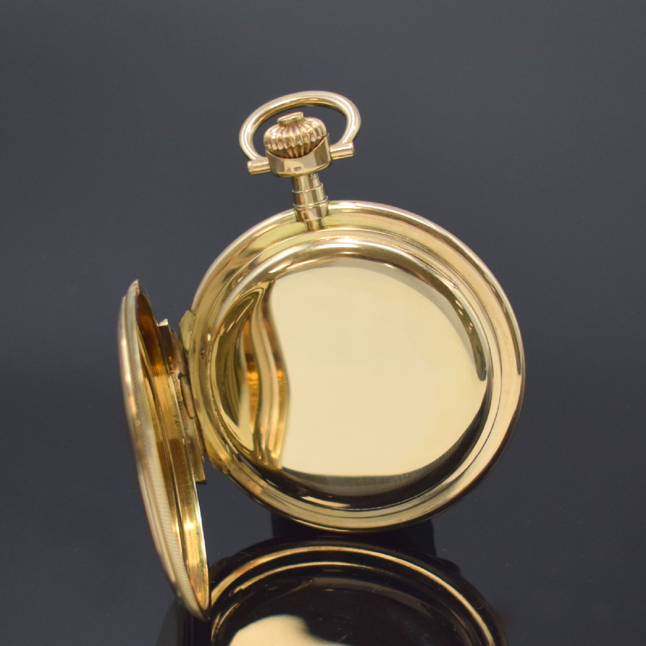 Detail d: J. ASSMANN Glashütte I/Sachsen Savonette in GG 585/000, Deutschland um 1915, glattes, gestuftes 3-Deckel Goldgeh. m. großem Außenscharnier, ...