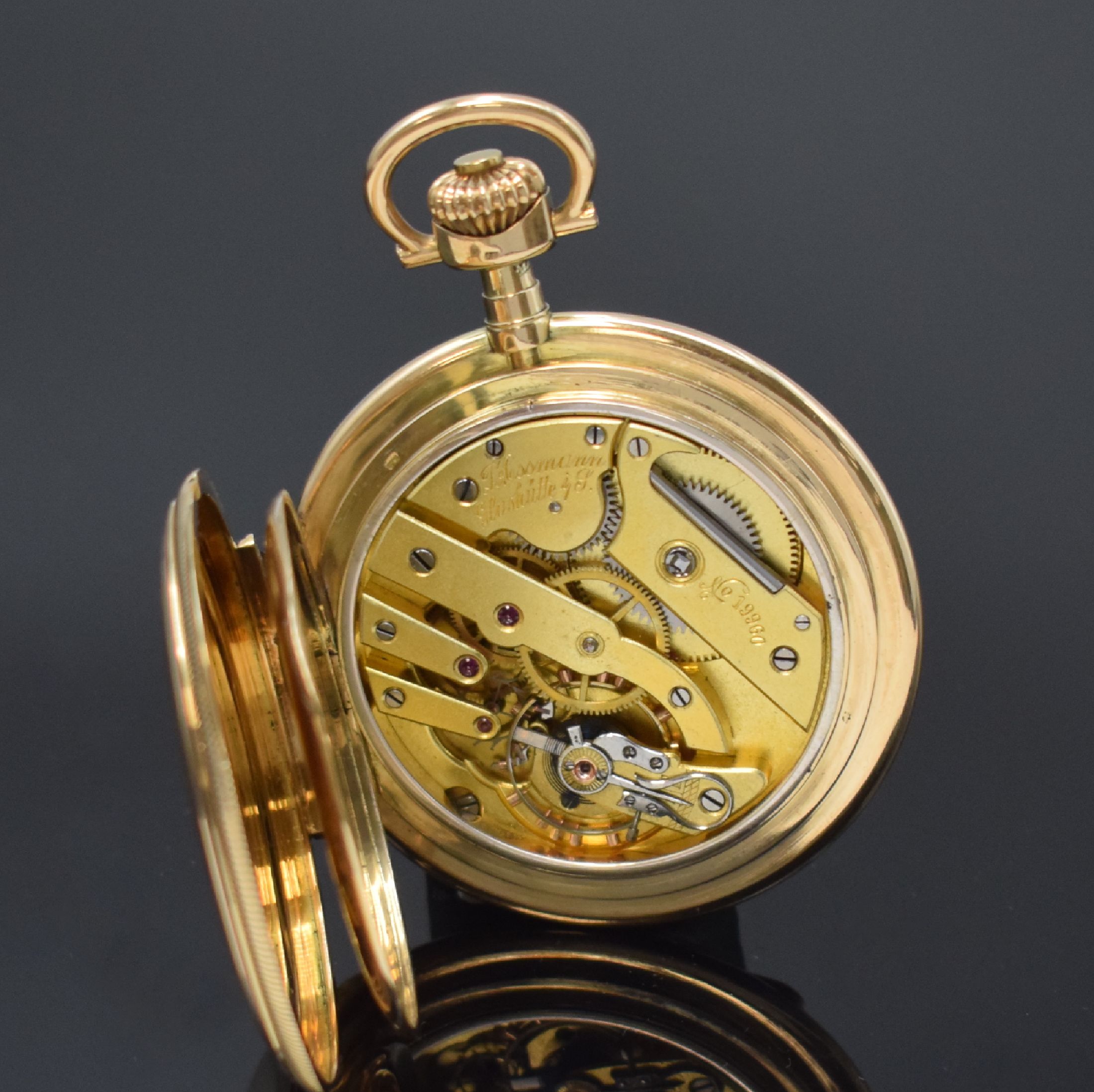Detail f: J. ASSMANN Glashütte I/Sachsen Savonette in GG 585/000, Deutschland um 1915, glattes, gestuftes 3-Deckel Goldgeh. m. großem Außenscharnier, ...