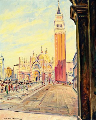 Image 26722752 - Joseph Andre Mussler, 1904-1980, view from Venice, Piazza San Marco with campanile and Doge's Palace, oil/canvas, dated 1923, approx.75x60cm, frame approx. 93x78cm