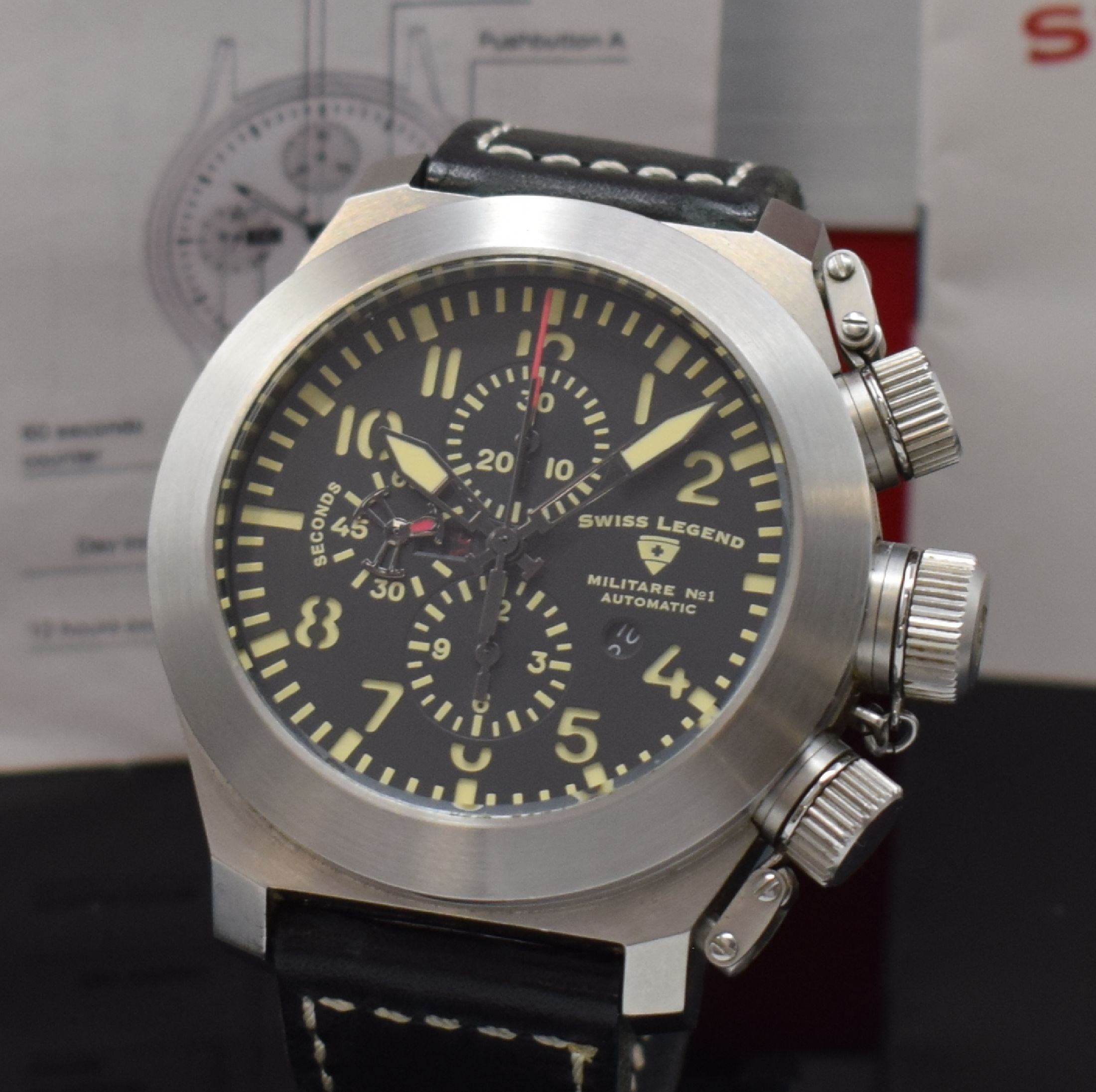 Detail a: SWISS LEGEND auf 999 Stück limitierter Armbandchronograph Militare No 1, Schweiz um 2011, Automatik, Sondermodell in Edelstahl, Boden m. ...