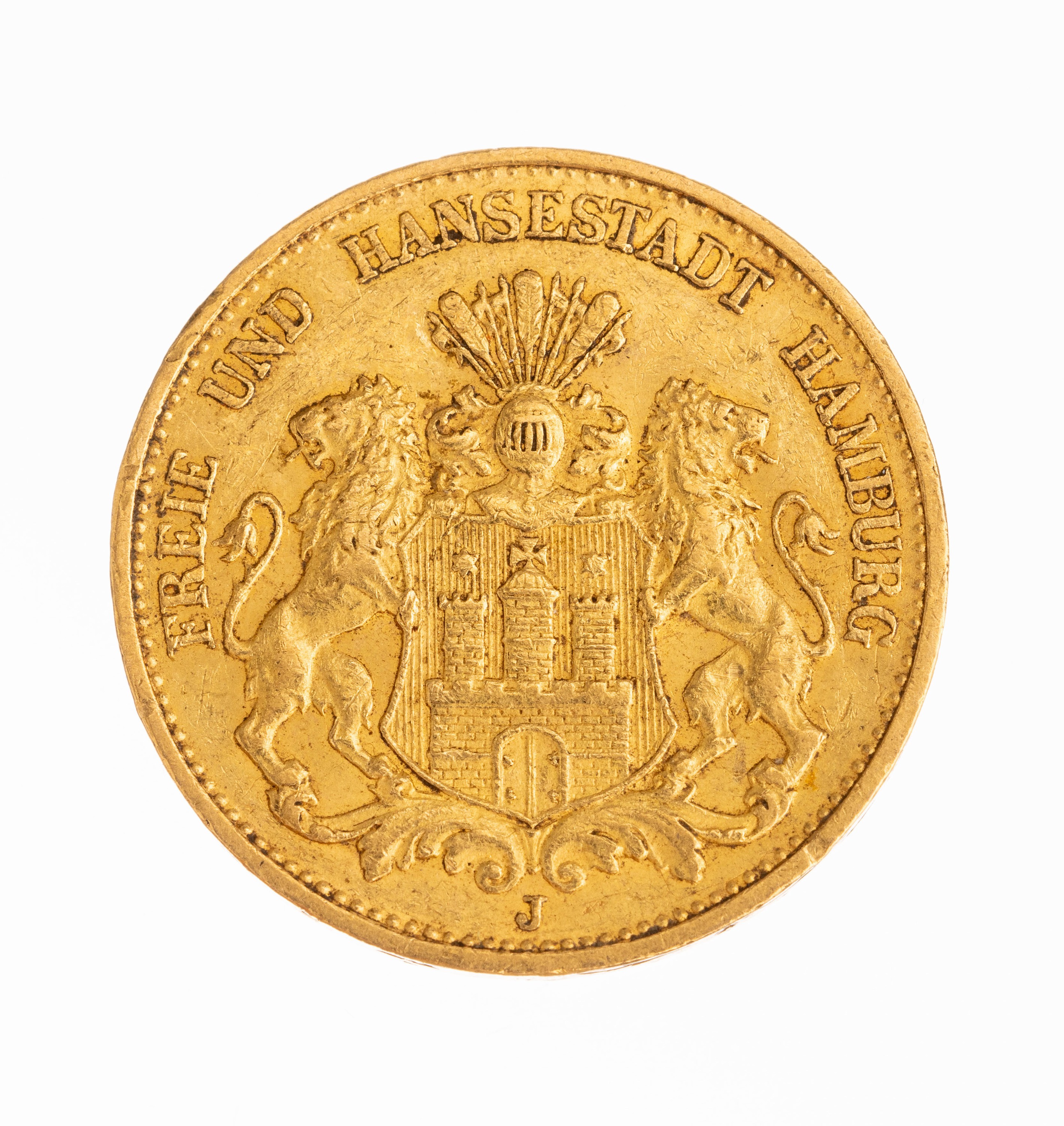 Goldmünze 20 Mark, Deutsches Reich 1894, Freie und Hansestadt Hamburg