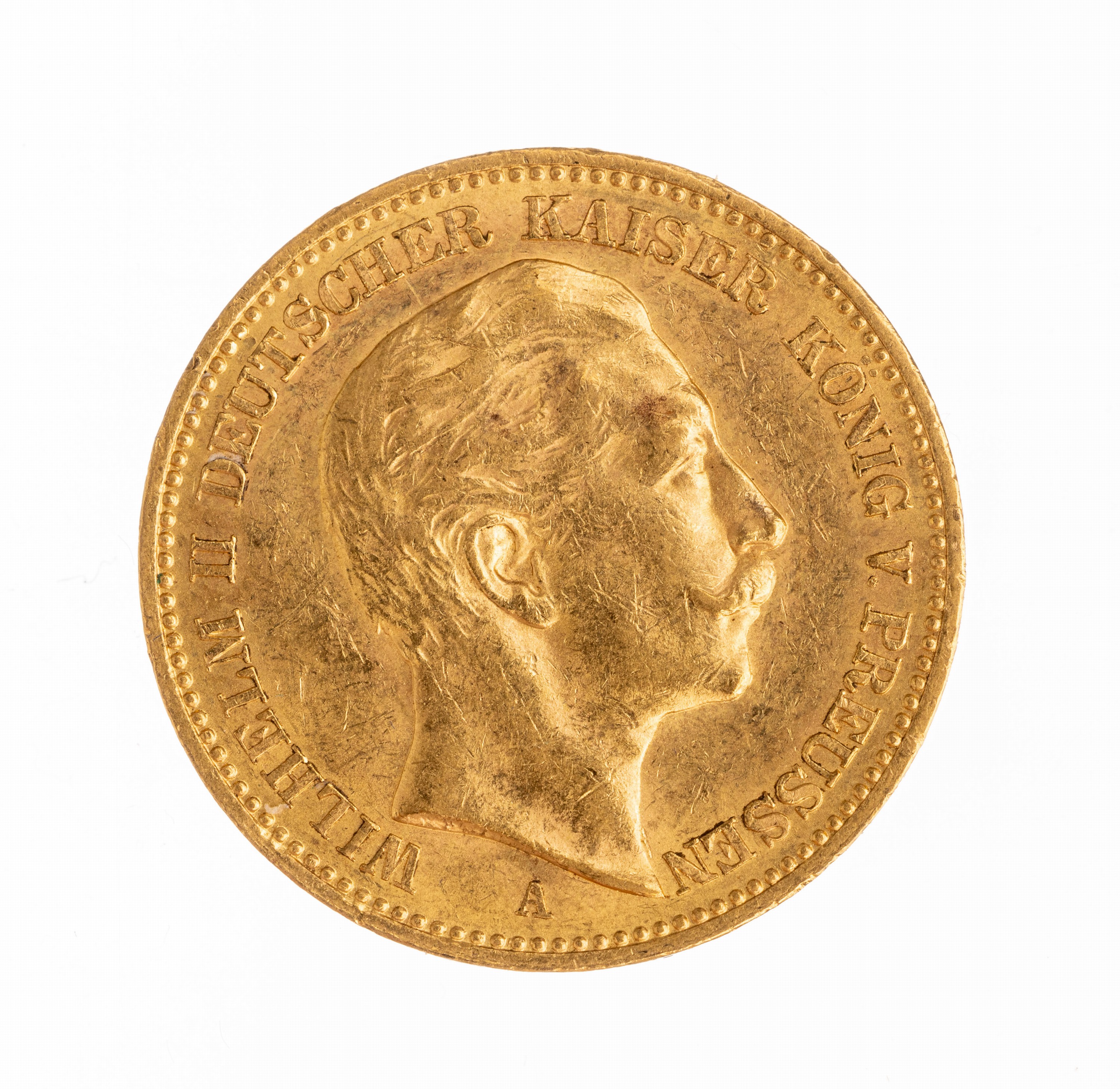 Goldmünze 20 Mark, Deutsches Reich 1908, Wilhelm II Deutscher Kaiser König von Preußen