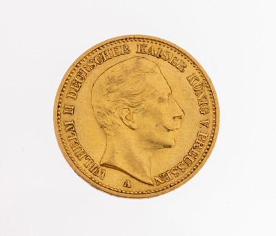 Image Gold coin 20 Mark, German Reich 1896, Wilhelm II German emperor king of Prussia