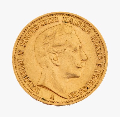 Image Gold coin 20 Mark, German Reich 1910 , Wilhelm II German emperor king of Prussia