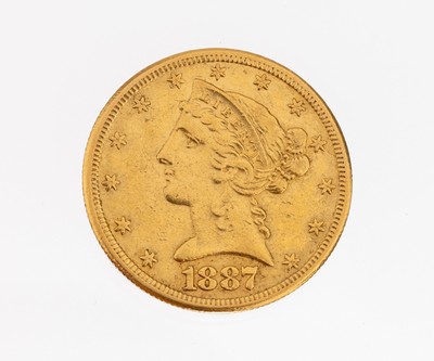 Image Gold coin 5 Dollar , USA 1887, Lady Liberty