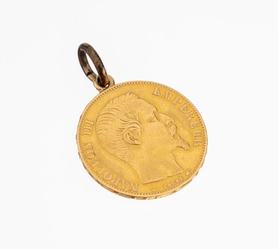 Image Gold coin 20 Francs , Empire Francais 1854, with lug