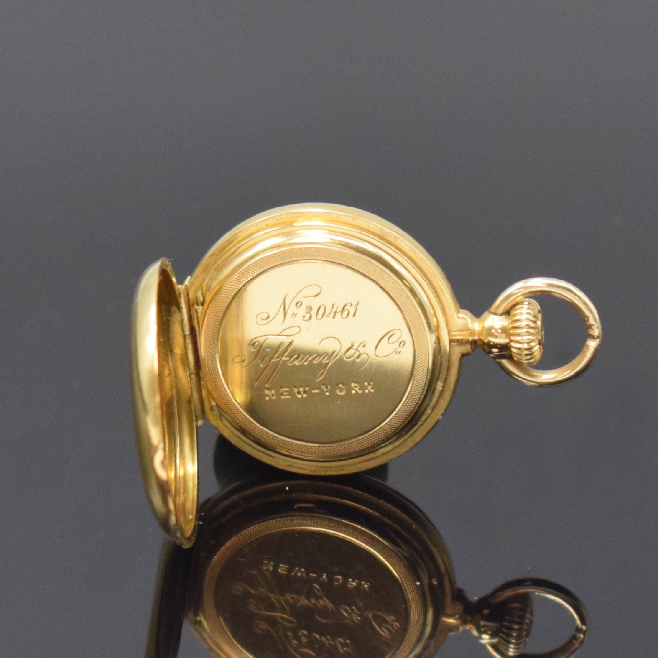 Detail d: TIFFANY & CO seltene kleine Damensavonette in GG 750/000, Schweiz für den US Markt um 1870, glattes 3 Deckel-Goldgeh., Geh.- u. Werknummer 30461, ...