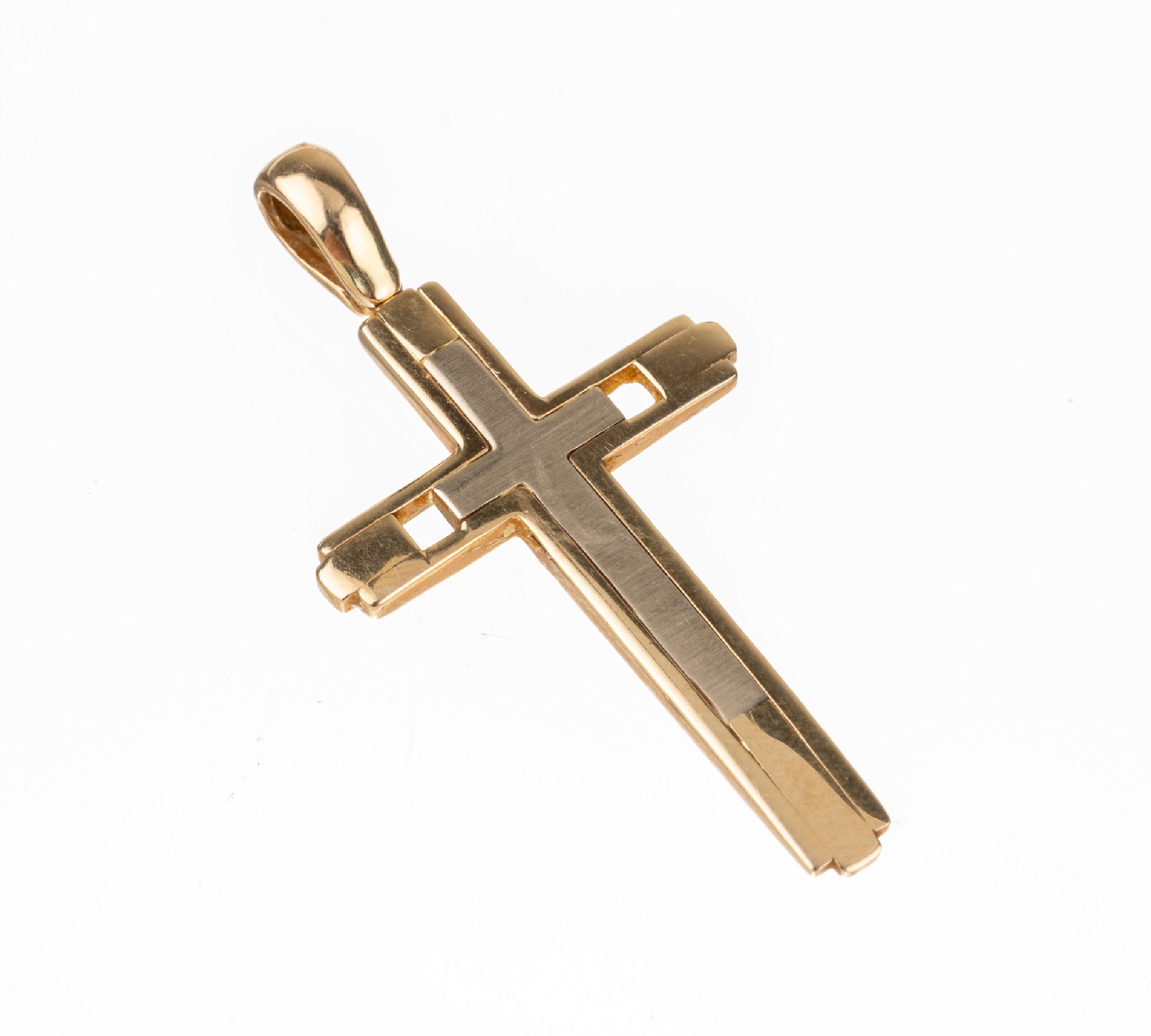 14 kt Gold Kreuzanhänger, GG/WG 585/000, schlicht, ca. 5 x 2.5 cm, ca. 7.6 g