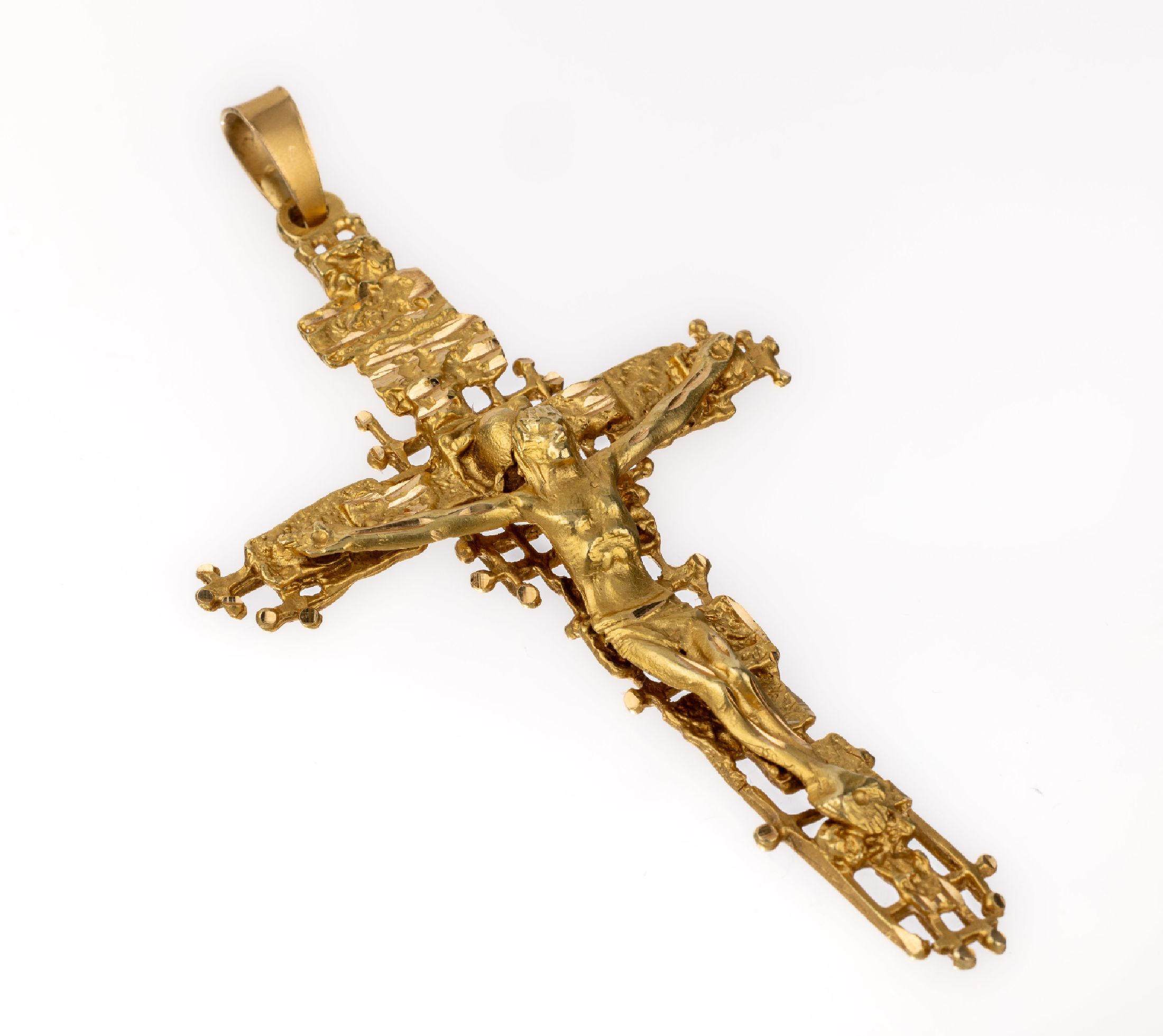 18 kt Gold Kreuzanhänger, GG 750/000, moderne Interpretation eines Kruzifix, ca. 9.5x 5 cm, ca. 22.7 g