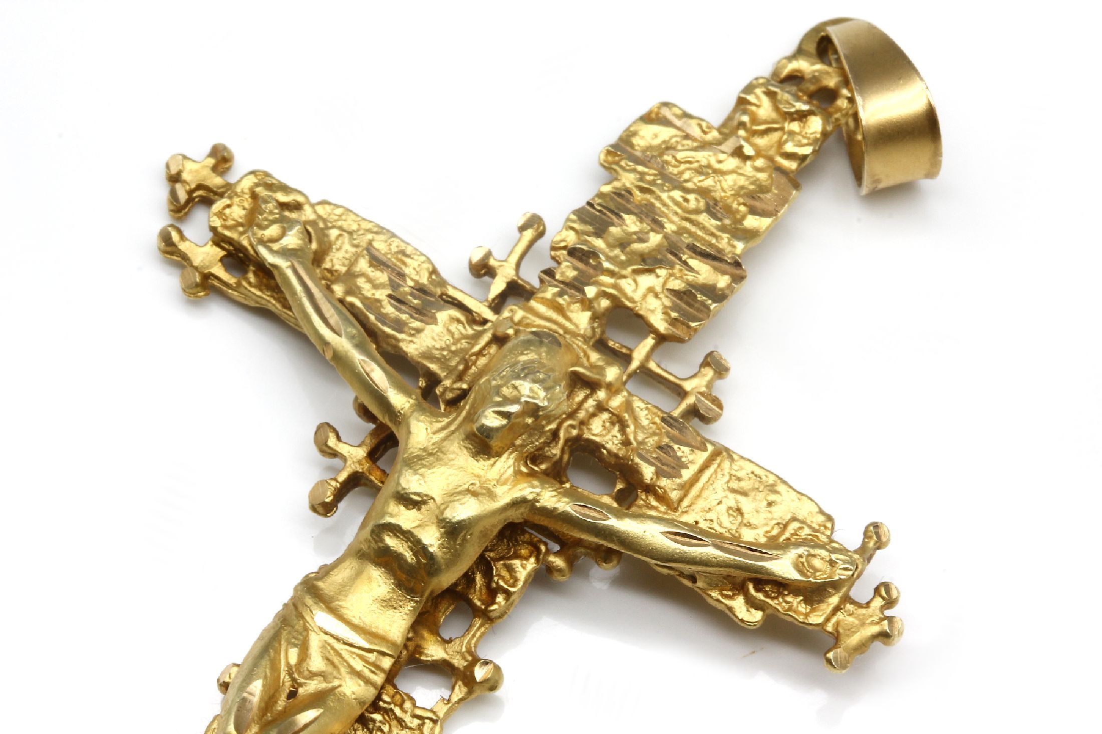 Detail c: 18 kt Gold Kreuzanhänger, GG 750/000, moderne Interpretation eines Kruzifix, ca. 9.5x 5 cm, ca. 22.7 g