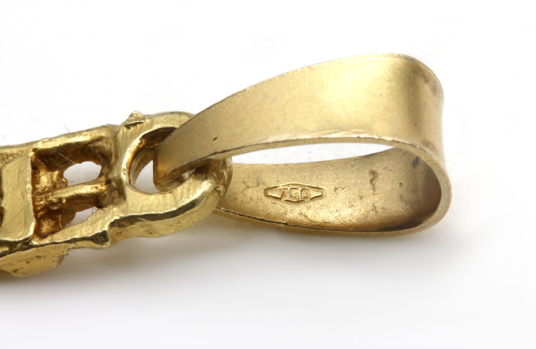 Detail e: 18 kt Gold Kreuzanhänger, GG 750/000, moderne Interpretation eines Kruzifix, ca. 9.5x 5 cm, ca. 22.7 g