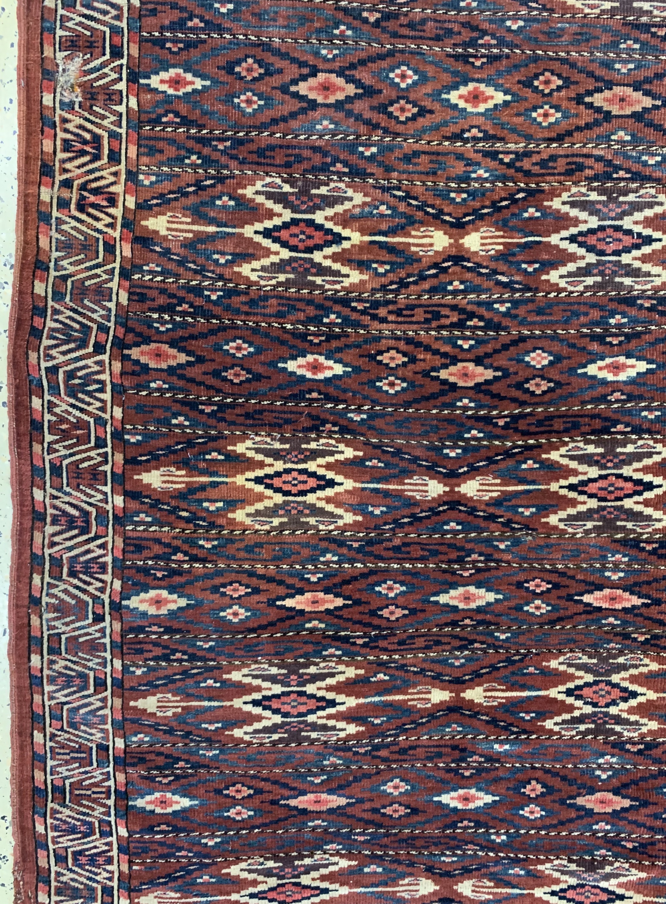 Detail c: Antiker Yomud, Turkmenistan, um 1900, Wolleauf Wolle, ca. 255 x 148 cm, EHZ: 4