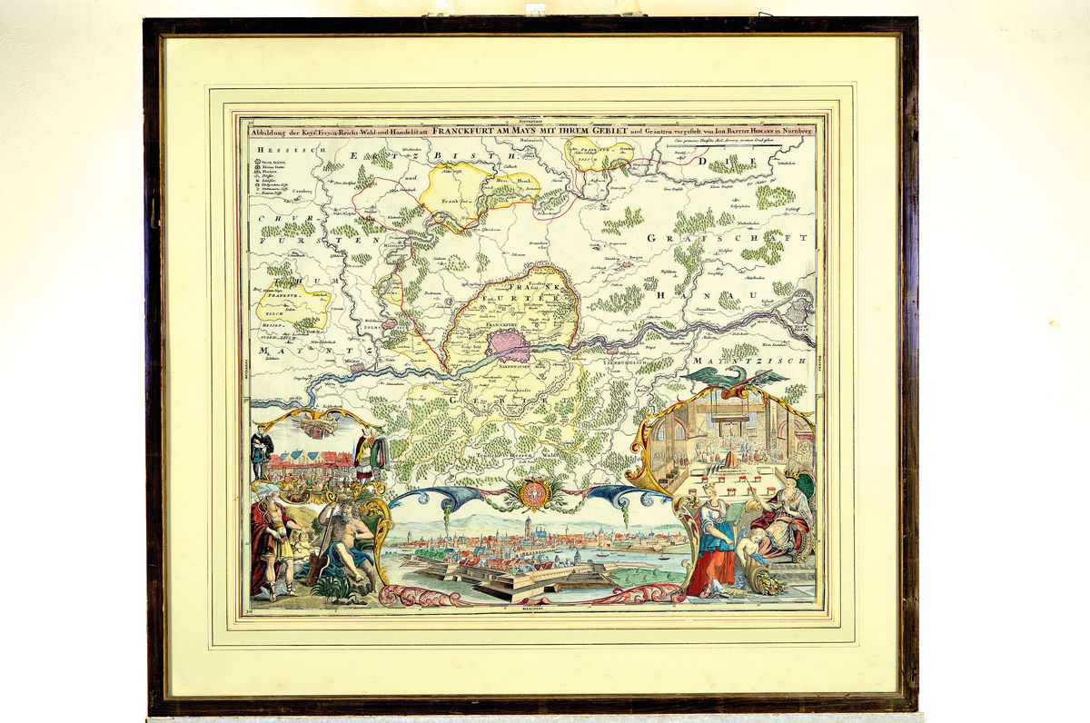 Detail k: Kupferstichkarte Frankfurt "Abbildung der Keys. Freyen-Reichs-Wahl-und-Handelstatt Franckfurt am Mayn mit ihrem Gebiet", 18.Jh. , ...
