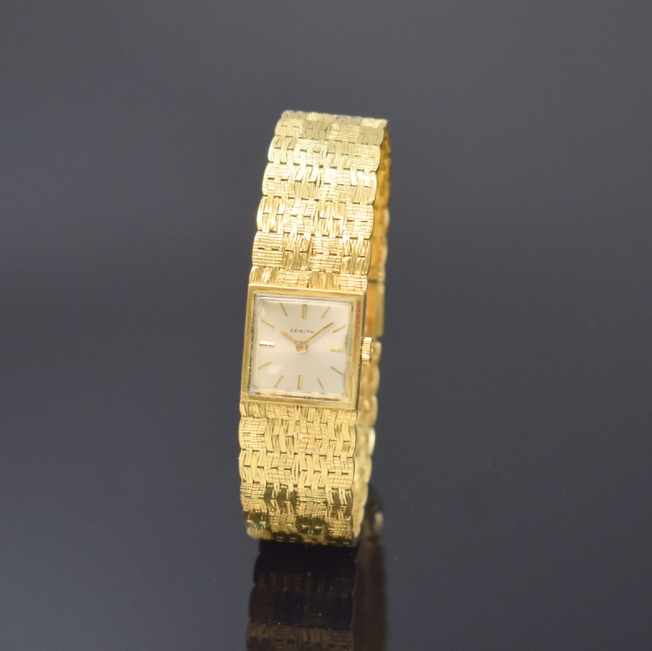 ZENITH Armbanduhr in GG 750/000, Handaufzug, Schweiz 1960er Jahre, Boden aufgedr., vers. Blatt m. aufges. Indizes altersbed. fl., Rundankerw., 17 ...