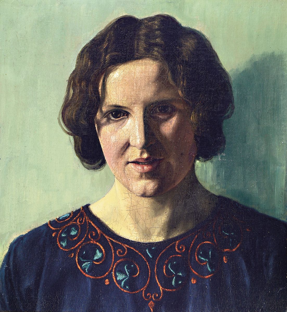 Detail a: Unbekannter Künstler, wohl Albert Haueisen (1872 Stuttgart-1954 Kandel), 2 Pendants, Herren- und Damenporträt, Herrenbildnis vor Kulturlandschaft, ...