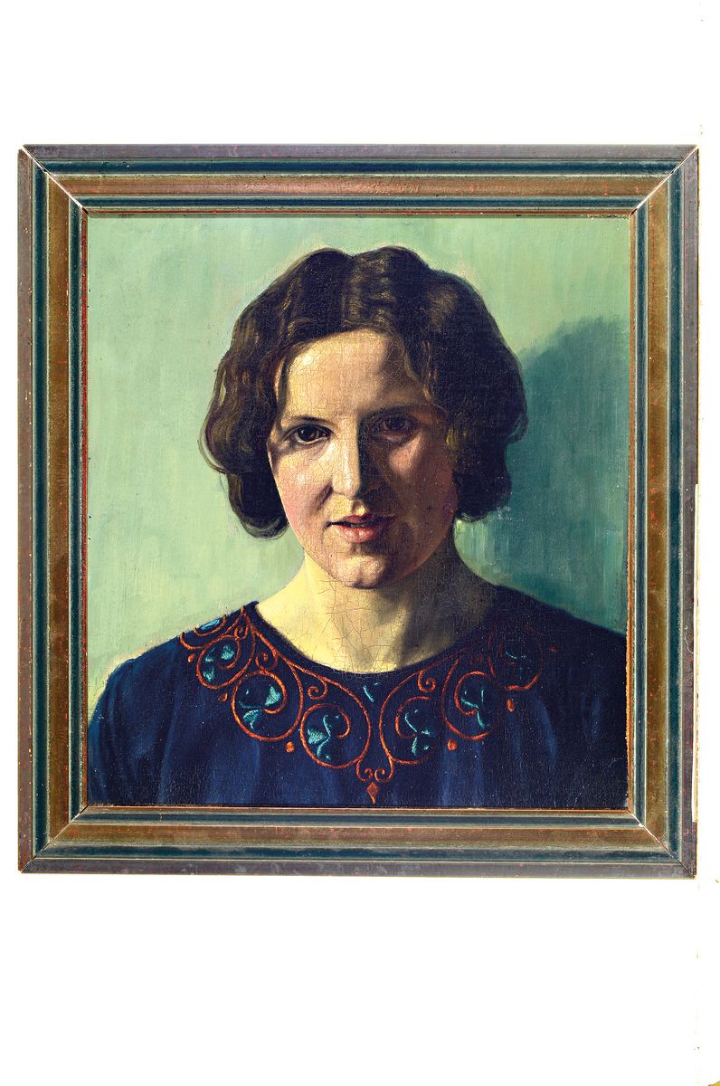Detail l: Unbekannter Künstler, wohl Albert Haueisen (1872 Stuttgart-1954 Kandel), 2 Pendants, Herren- und Damenporträt, Herrenbildnis vor Kulturlandschaft, ...