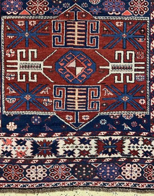 26723538b - Baku-Shirvan antique, Caucasus, around 1900, wool on wool, approx. 246 x 136 cm, condition:3 (rest restored). A rare and museum specimen.see Azerbaijani - Caucasian carpets collectionUlmke Switzerland 2001 page 390 picture 115literature Kerimov iii fig 56 page 78. Antique, old and decorative collector Orientalrugs, Carpets, Textiles and Flatweaves