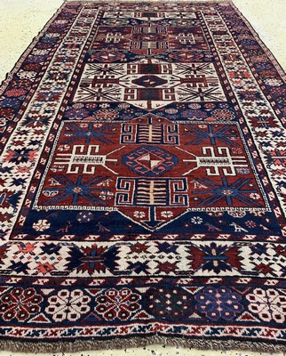 26723538e - Baku-Shirvan antique, Caucasus, around 1900, wool on wool, approx. 246 x 136 cm, condition:3 (rest restored). A rare and museum specimen.see Azerbaijani - Caucasian carpets collectionUlmke Switzerland 2001 page 390 picture 115literature Kerimov iii fig 56 page 78. Antique, old and decorative collector Orientalrugs, Carpets, Textiles and Flatweaves