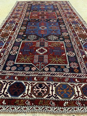 26723578e - Baku-Shirvan antique, Caucasus, around 1900, wool on wool, approx. 275 x 142 cm, condition:3 (restored).Azerbaijani - Caucasian carpets Ulmke Collection Switzerland 2001 Page 319/391Image 115. Antique, old and decorative collector Orientalrugs, Carpets, Textiles and Flatweaves
