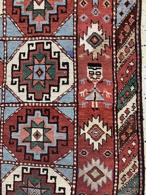26723579c - Moghan-Gandje antique, Caucasus, dated 1314 (1891), wool on wool, approx. 267 x 102 cm, condition: 3 restored. see Oriental Carpets Battenberg Volume 1 from 1979 page 191 picture158. Antique, old and decorative collector Orientalrugs, Carpets, Textiles and Flatweaves