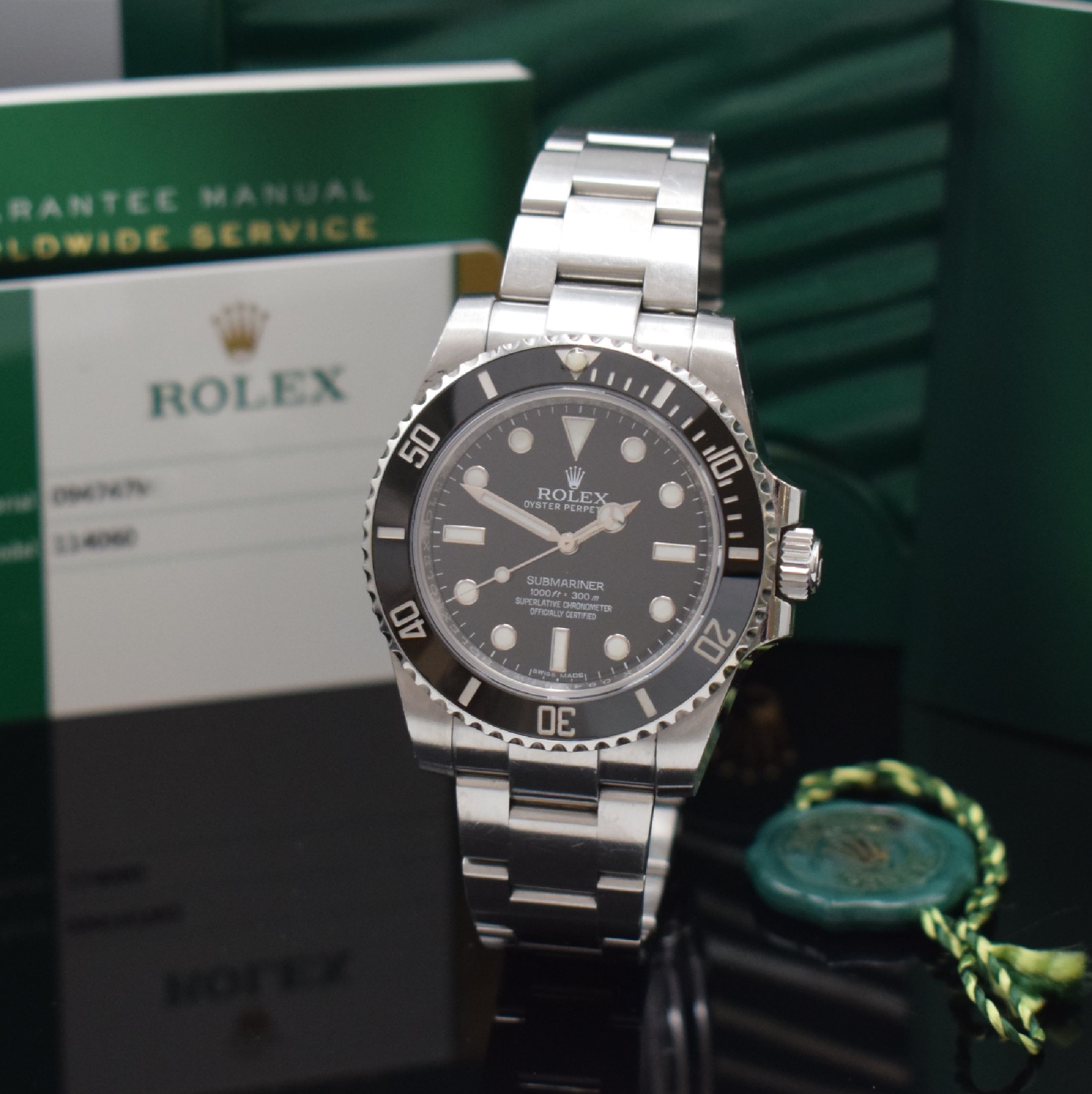 ROLEX Herrenarmbanduhr Oyster Perpetual Submariner Referenz 114060, Automatik, LC 100, Chronometer der Superlative in Edelstahl inkl. Oysterband m. ...