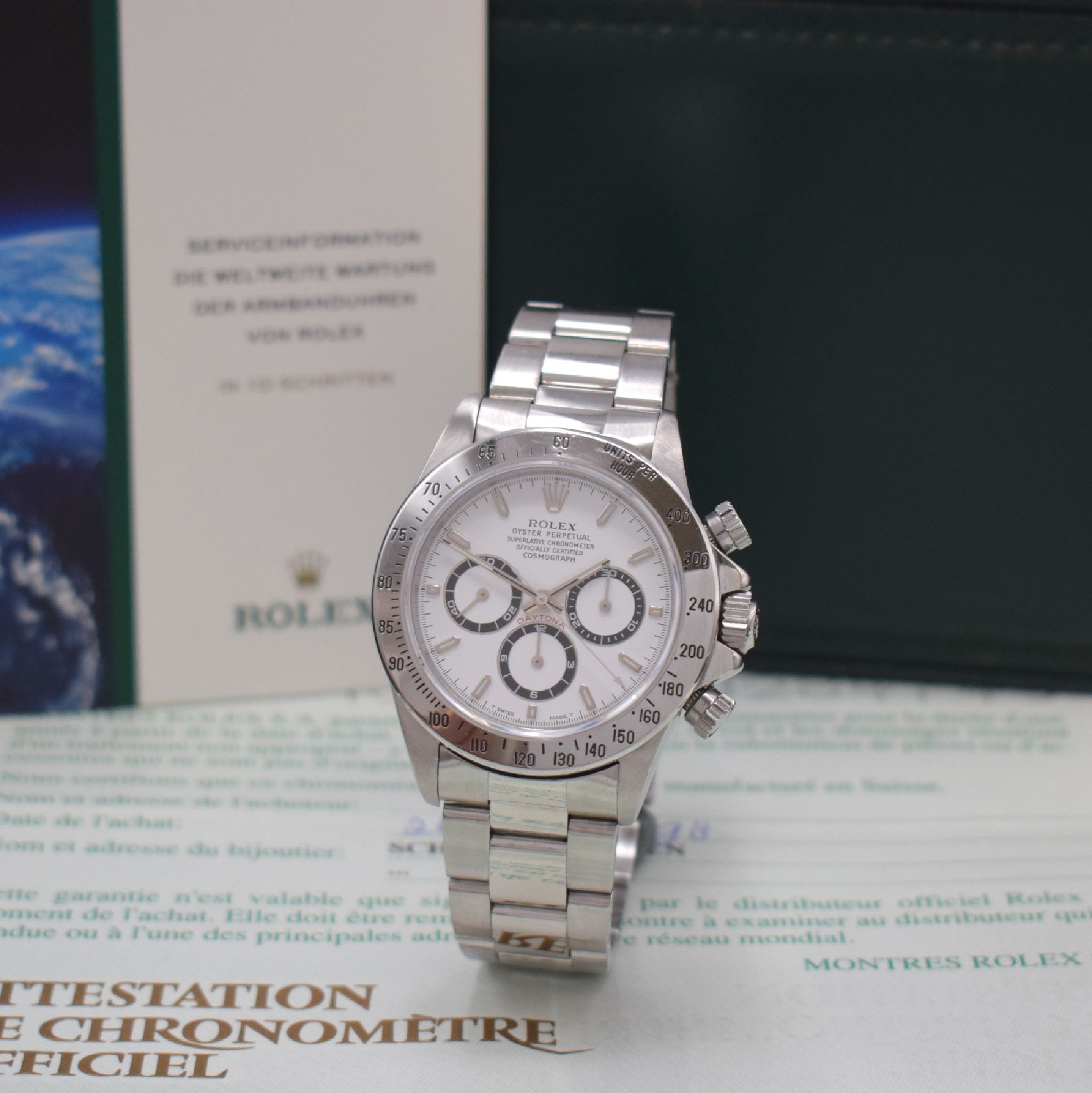 ROLEX Herrenarmbanduhr Oyster Perpetual Cosmograph Daytona Referenz 16520, U-Serie, LC 137, Chronometer der Superlative in Edelstahl inkl. ...