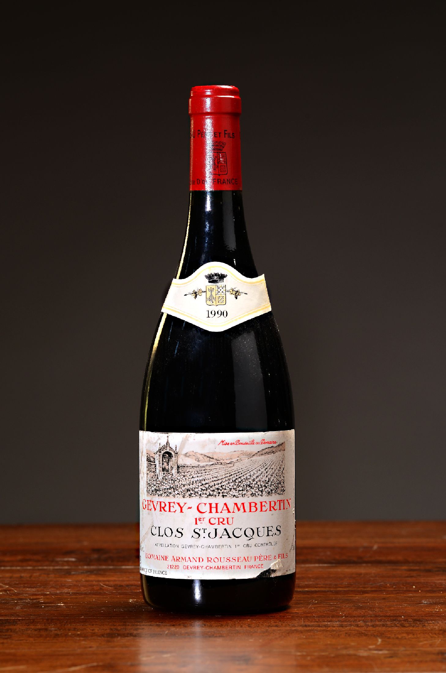 1 Flasche 1990 Domaine Armand Rousseau Pere etFils Clos Saint-Jacques, Gevrey-Chambertin Premier Cru, ca. 75cl, 13% Vol., Füllniveau 1cm, Etikett ...