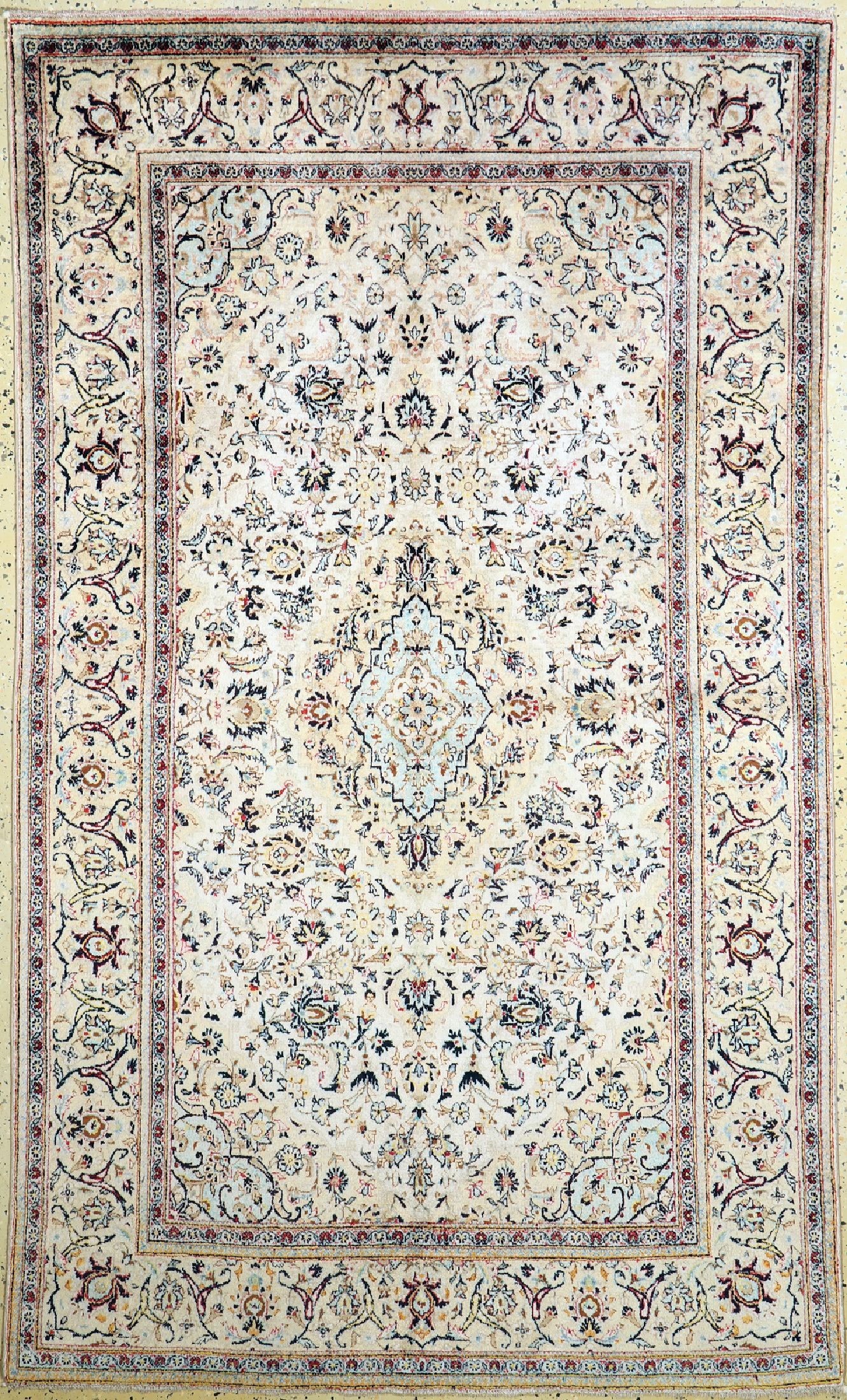 Seiden Keschan alt, Persien, um 1950, reineNaturseide, ca. 220 x 133 cm, gereinigt, EHZ: 1-2