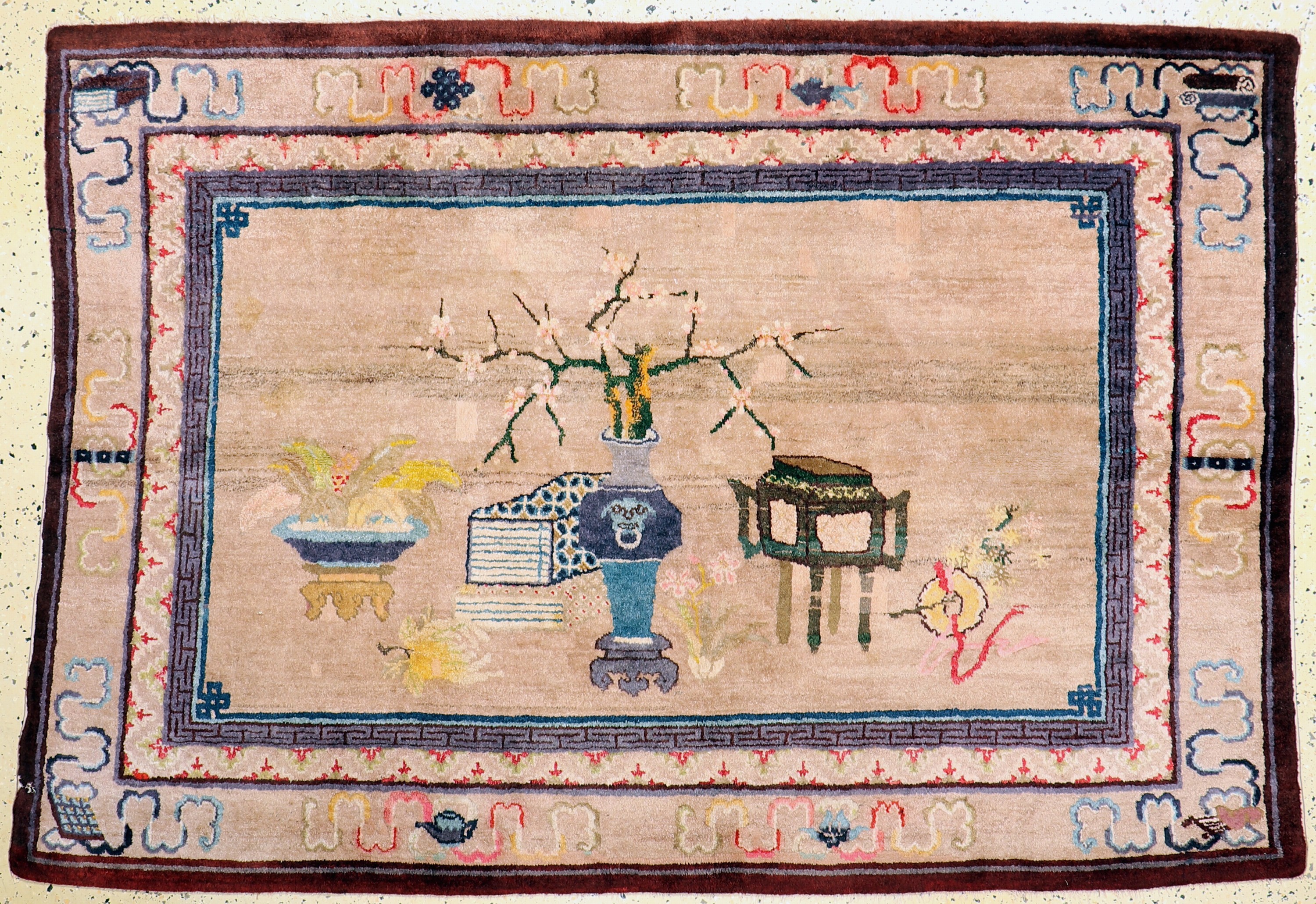 Pao Tow antik, China, um 1900, Wolle auf Baumwolle, ca. 200 x 140 cm, restauriert, EHZ:2(kleiner Riss)