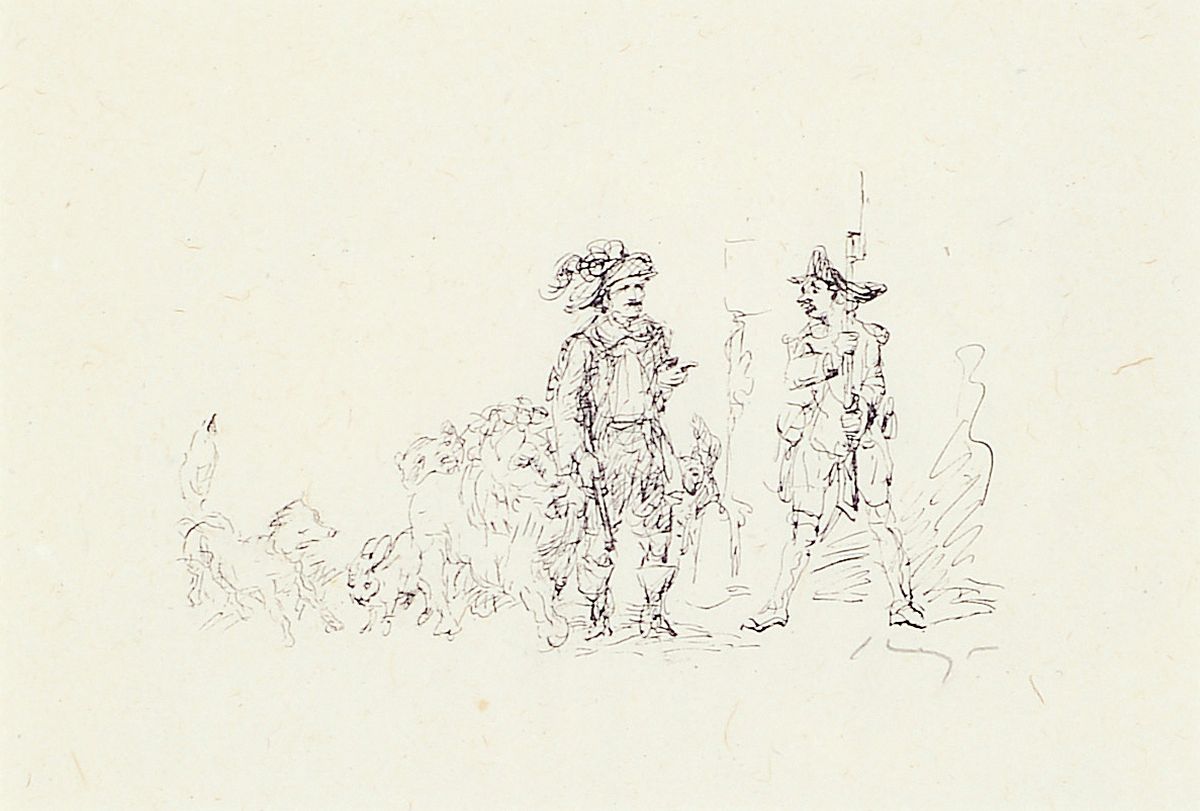 Max Slevogt, 1868 Landshut-1932 Leinsweiler, drei Strichätzungen, handsigniert, ca. 8x13cm, 3x7cm und 6x10cm, PP, u.Gl., in zwei Rahmen je 48x44cm